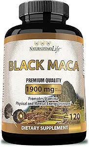 Organic Black Maca 1,900 mg per Serving Natural Energy Booster Peruvian Maca for Men & Women 120 Capsules
