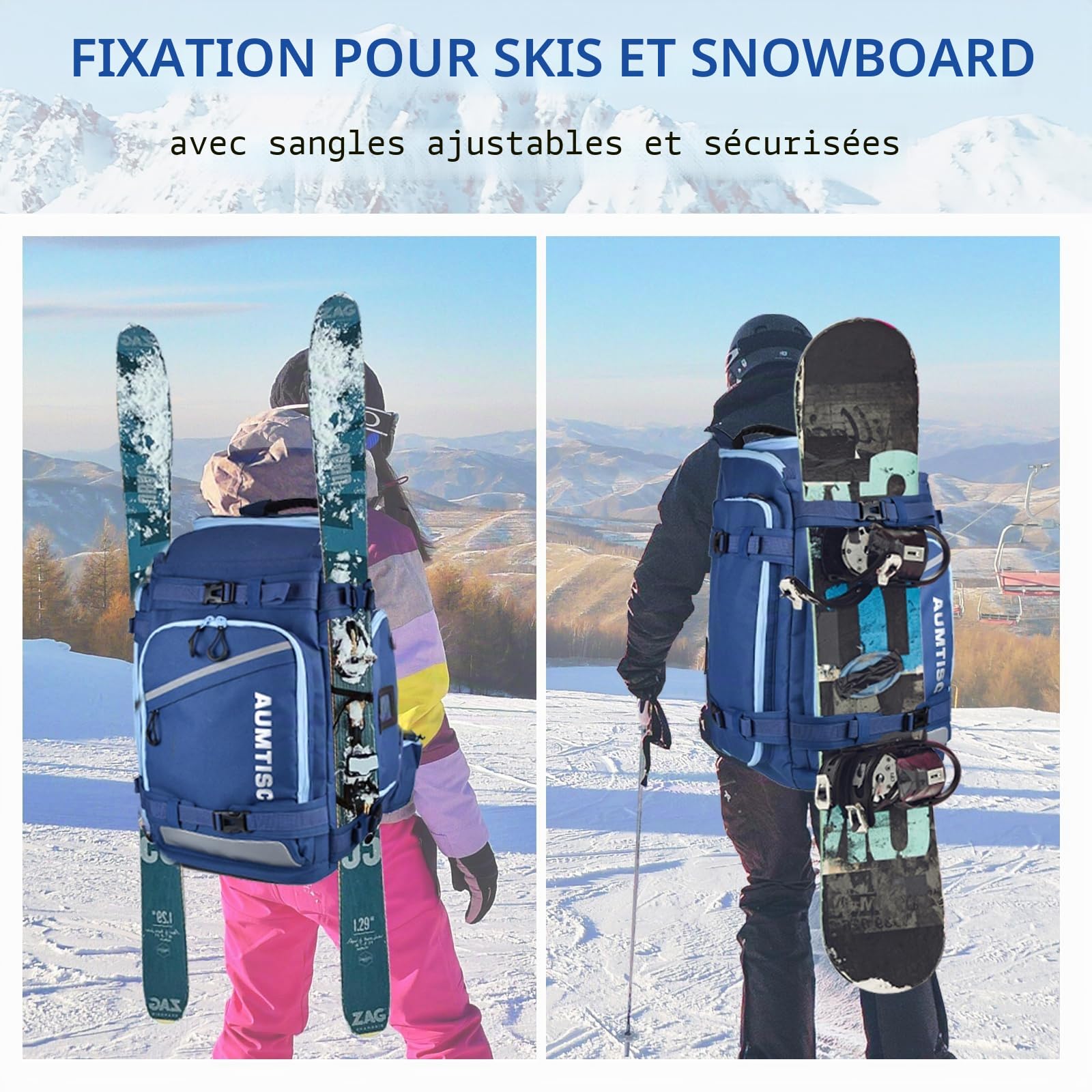 AUMTISC Sac à Dos pour Chaussures de Ski, Sacs à Chaussures de Ski rembourrés et Sacs Porte-Casque pour Voyage aérien, équipement de Ski, Lunettes, Gants, Ski et Snowboard