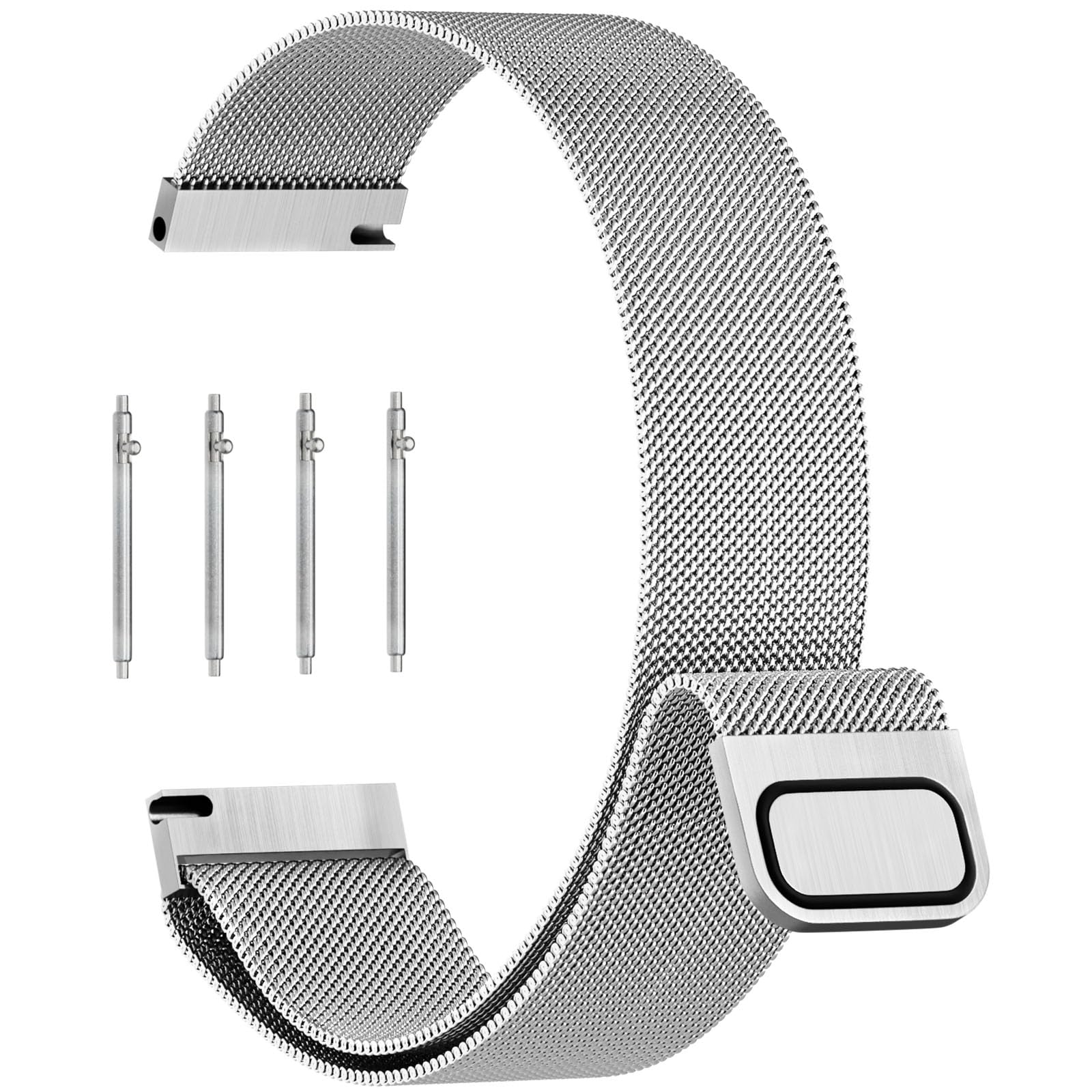 ANDOFUZH Edelstahl Mesh Uhrenarmband, 14mm 16mm 18mm 20mm 22mm 24mm Magnetverschluss Smartwatch Schnellverschluss Metall Ersatz Armband für Damen Herren Watch Uhren Ersatzband (Silber, 22mm)