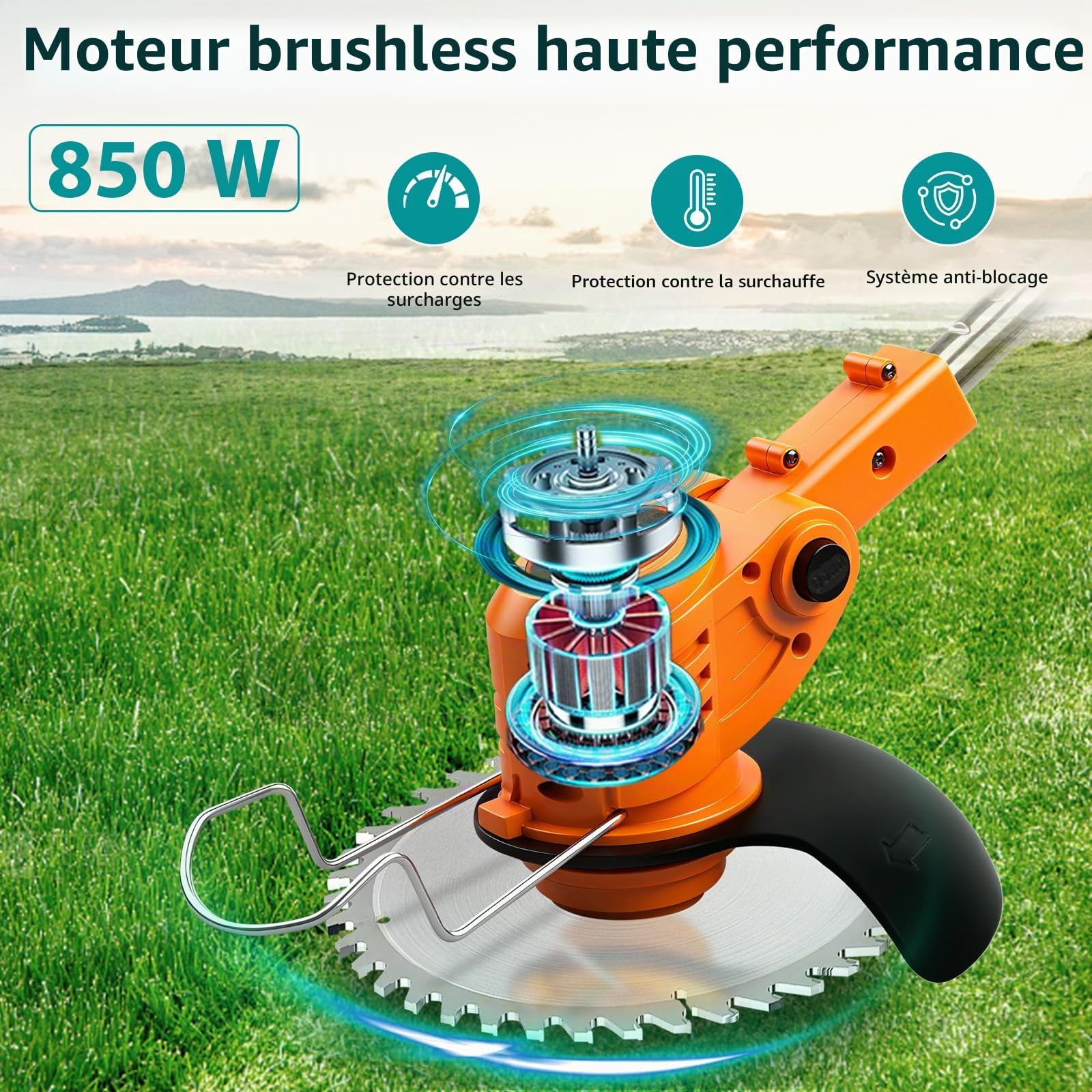 Debroussailleuse Electrique sans Fil 4 en 1 21V, Coupe Bordure sans Fil avec Batterie et 4 Types de Lames, Débroussailleuses Batterie pour la Coupe de Jardin, Pelouses