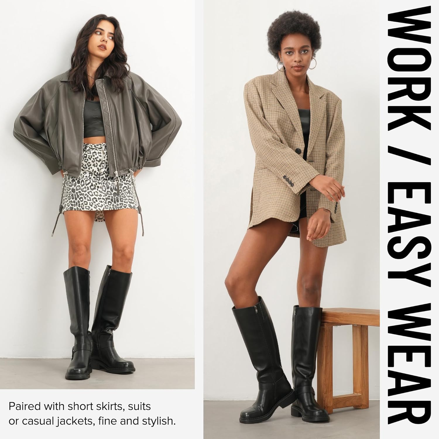 Vepose Women's Knee High Boots, Tall Riding Square Toe Chunky Low Heel Motorcycle Boots with Rivets - Image 5