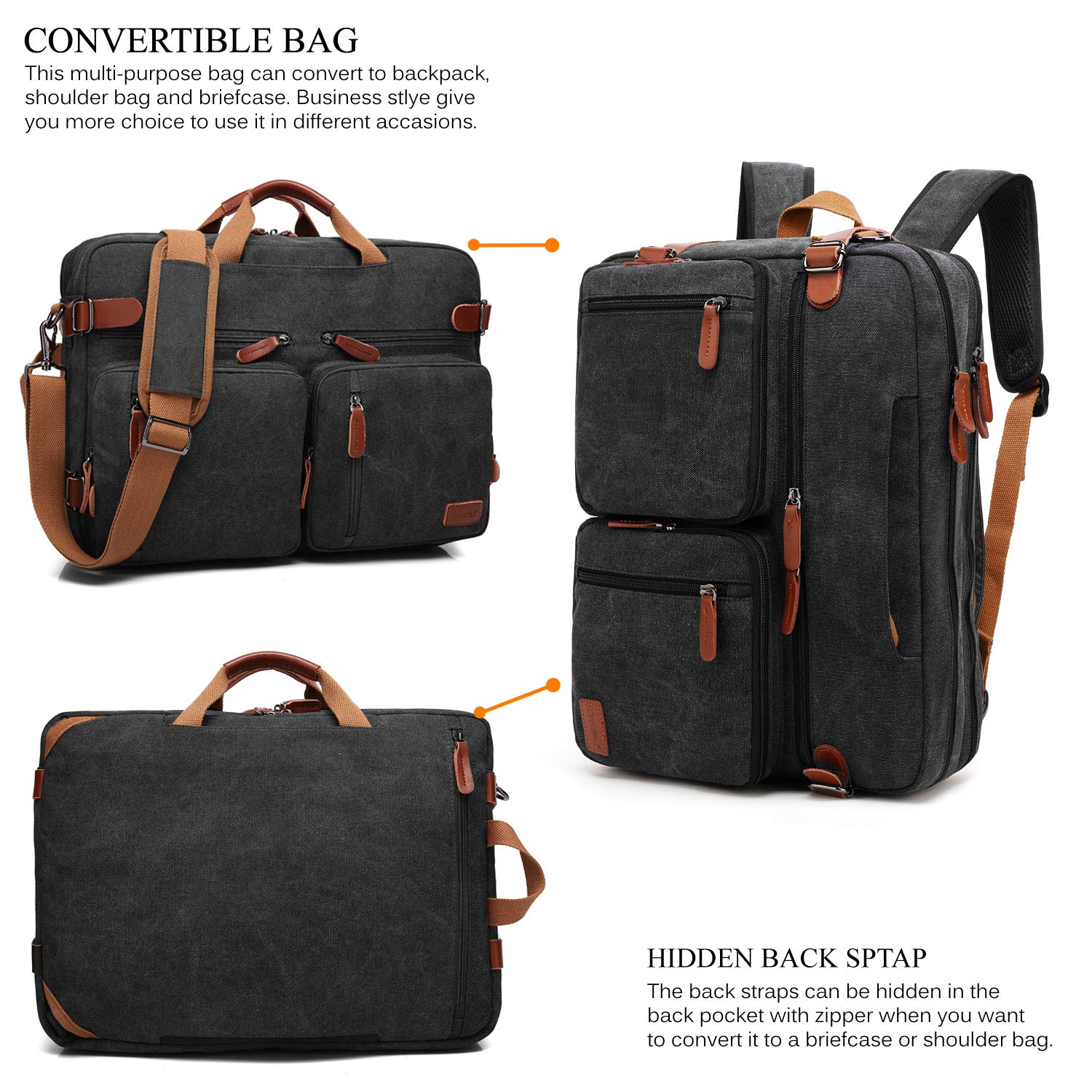 CoolBELL Convertible Backpack Messenger Bag Shoulder Bag - Black, Grey - 18.8 x 5.1 x 13.7 inches - Fits up to 17.3 inches Laptop - Unisex - Youth, Students, Professionals,... - Image 2