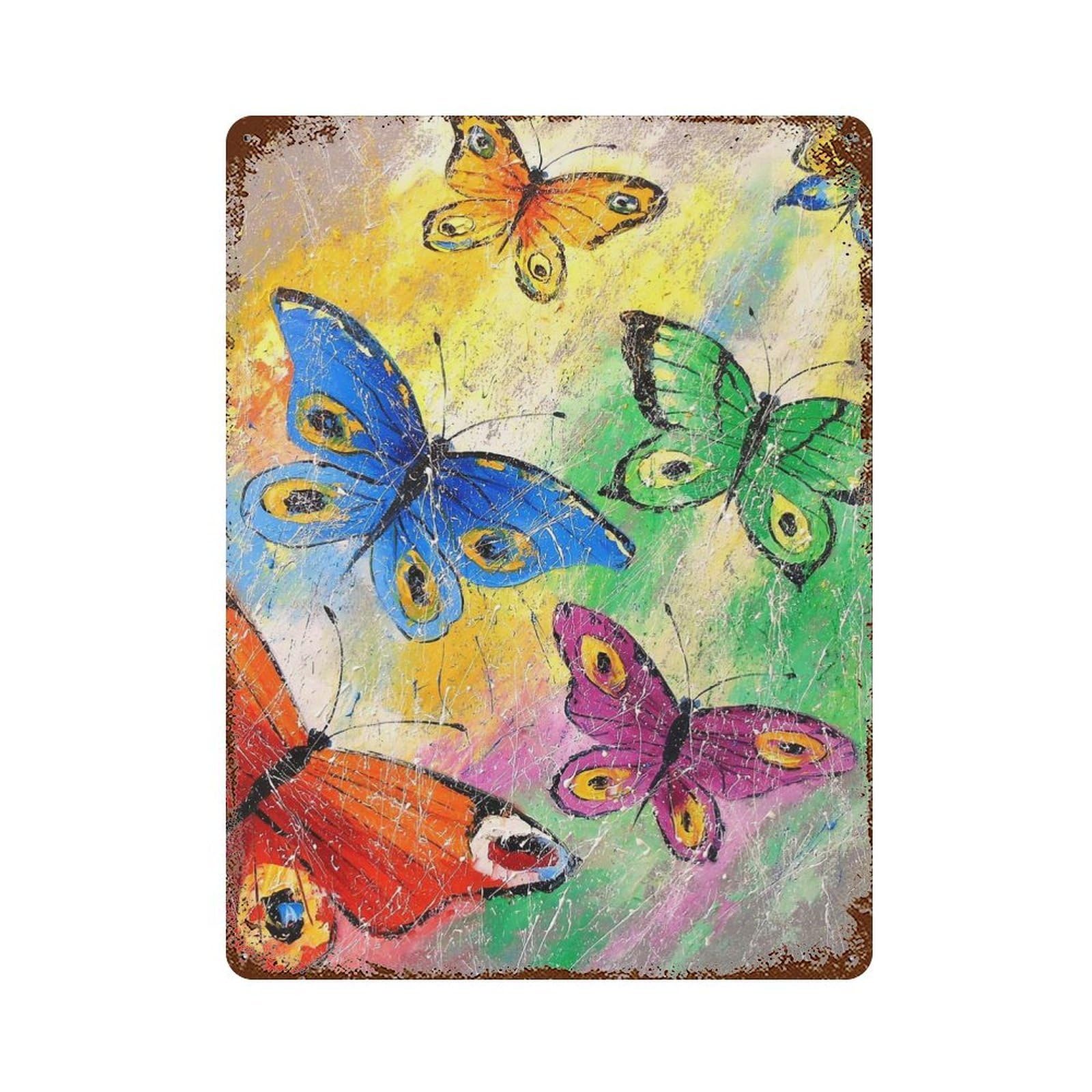 Garage Style Butterflies Rust Effect Tin Sign 15.7"x11.8", Farmhouse Wall Decor for Bar And Workshop