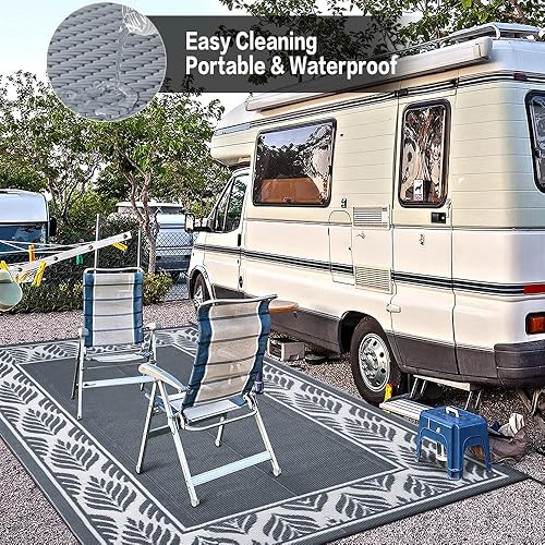Miniatura 29 de HUGEAR Alfombra de exterior para patios, impermeable, alfombra de exterior grande, hecha de paja de plástico reversible, para campamento, caravana