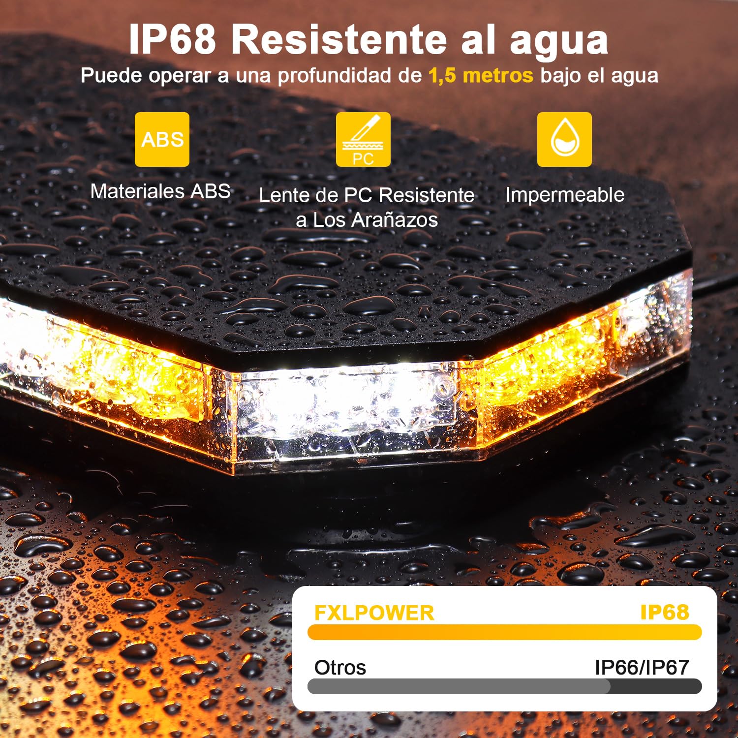 Rotativo Luz LED Estroboscópica, 12V-24V Amarillo & Blanco Luz de Emergencia con 20 Imanes Resistentes para Vehículos de Construcción Carretilla Elevadora Tractor Remolque Quitanieves