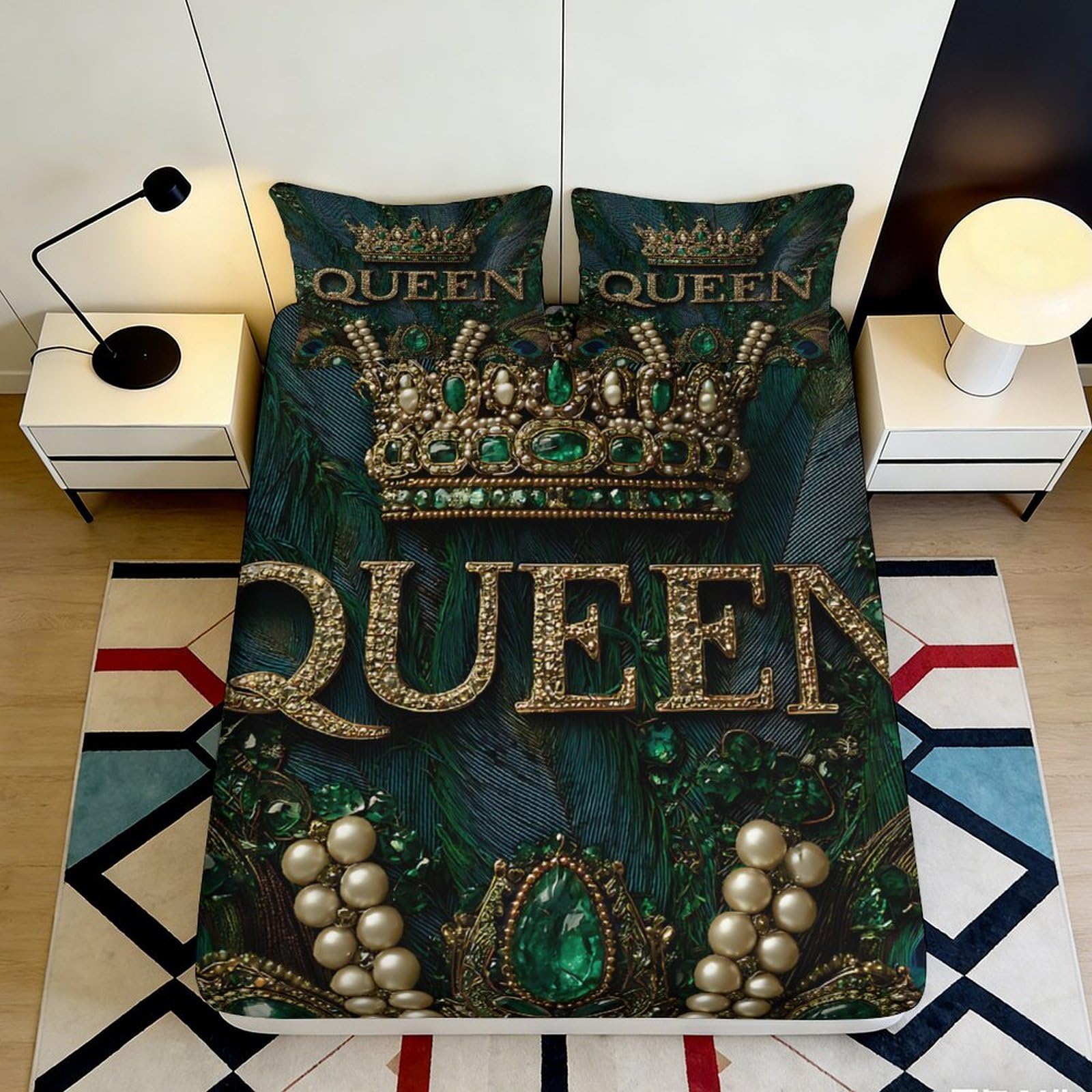 Jqzkxnhpbr Style-4 3D Printed Royal Crown Fitted Sheet Microfiber Elegant Queen Jewelry Bed Cover For Bedroom Guest Room Decor 90X200x25cm