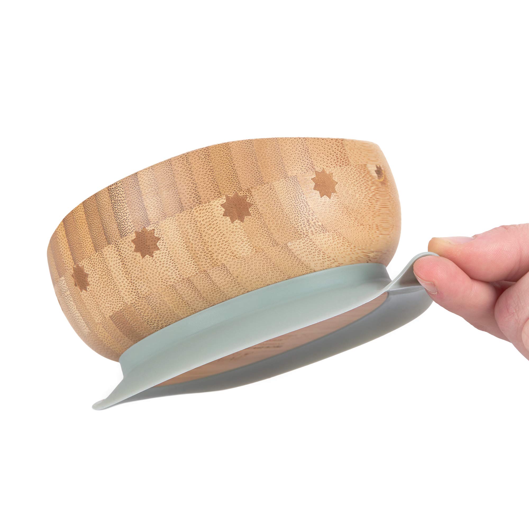 LÄSSIG Cuenco de bambú con ventosa/tazón de madera de bambú Little Chums Cat, gris