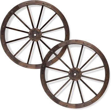 Shine Company 2-Pack 32" Indoor/Outdoor Decorative Rustic Farmhouse Garden Wagon Wheel Trellis Set, Oak