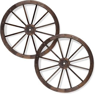 Shine Company 2-Pack 32" Indoor/Outdoor Decorative Rustic Farmhouse Garden Wagon Wheel Trellis Set, Oak