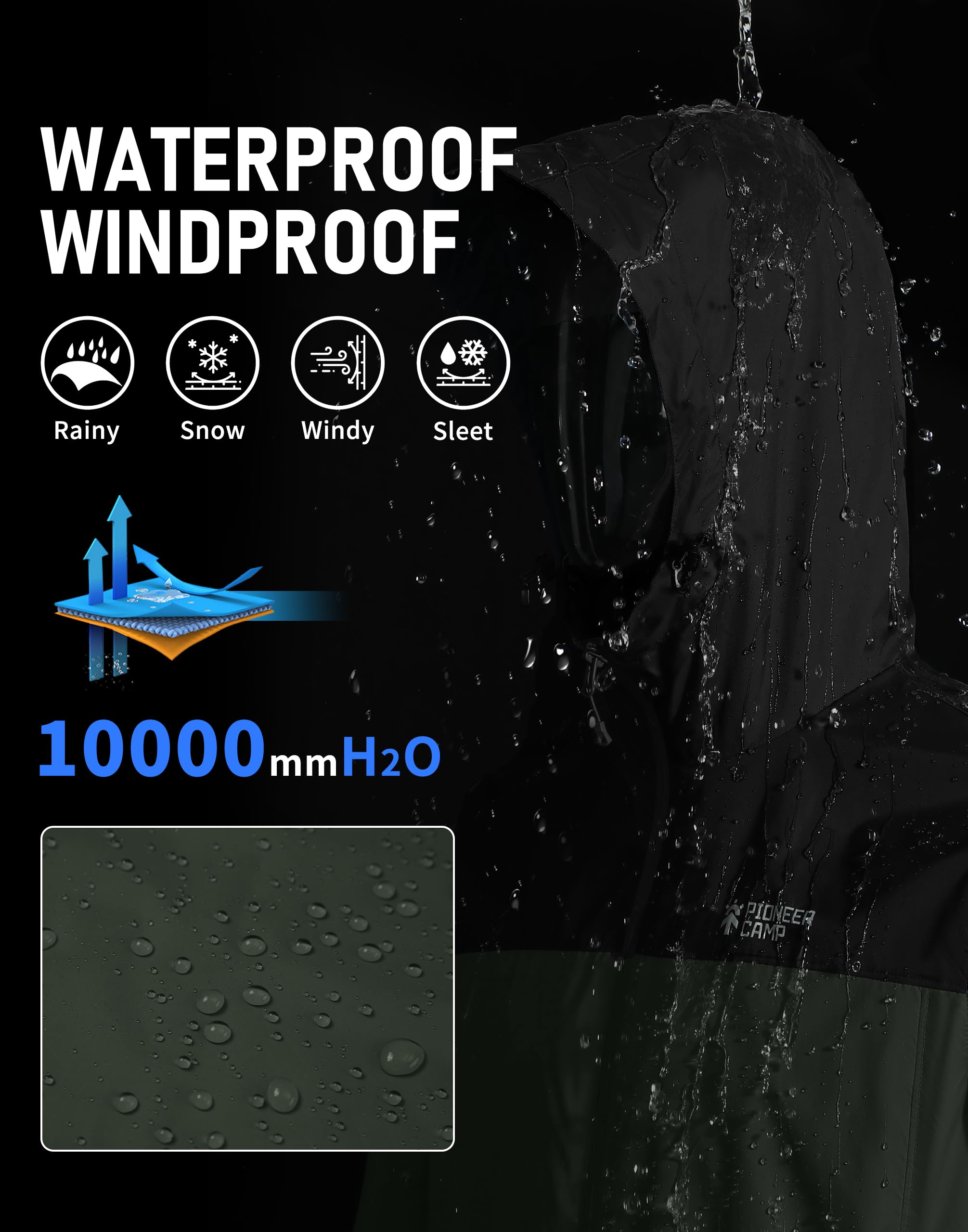 Pioneer Camp Chaqueta impermeable para hombre, con capucha, ligera, plegable, para exteriores, senderismo, viajes