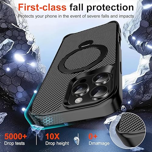 Miniatura 4 de Funda para iPhone 16 Pro Max con soporte magnético de 360 compatible con MagSafe, funda protectora de fibra de carbono + 2 protectores de pantalla