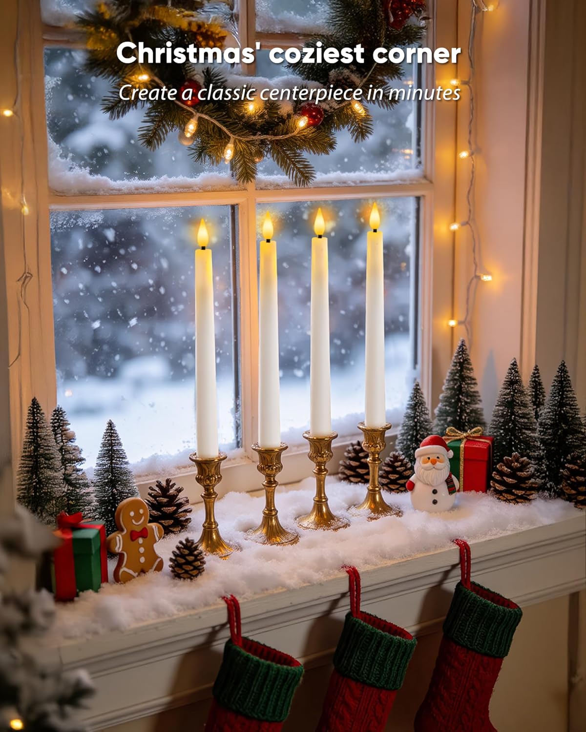Homemory 24 Pcs Waxy Flameless Taper Candles with Remote, Led Flameless Candlesticks Classic Tall Candle, Flickering Battery Operated Taper Candles for Bedroom, Dining Room, White, 9.6 inches