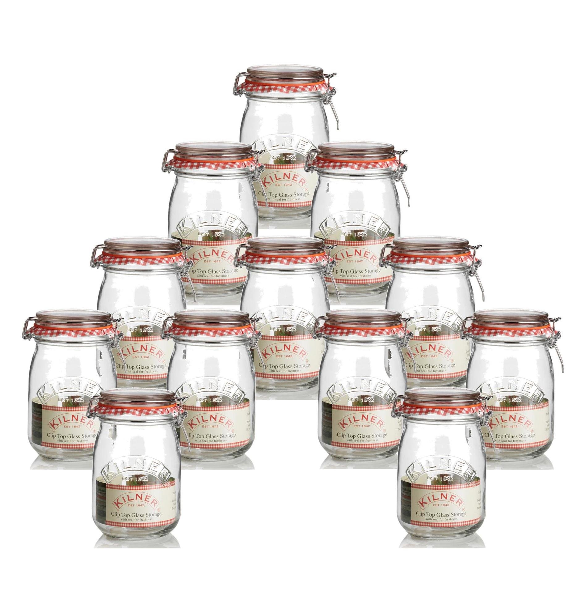 Kilner Lot de 12 bocaux en verre avec couvercle à clipser 1 l