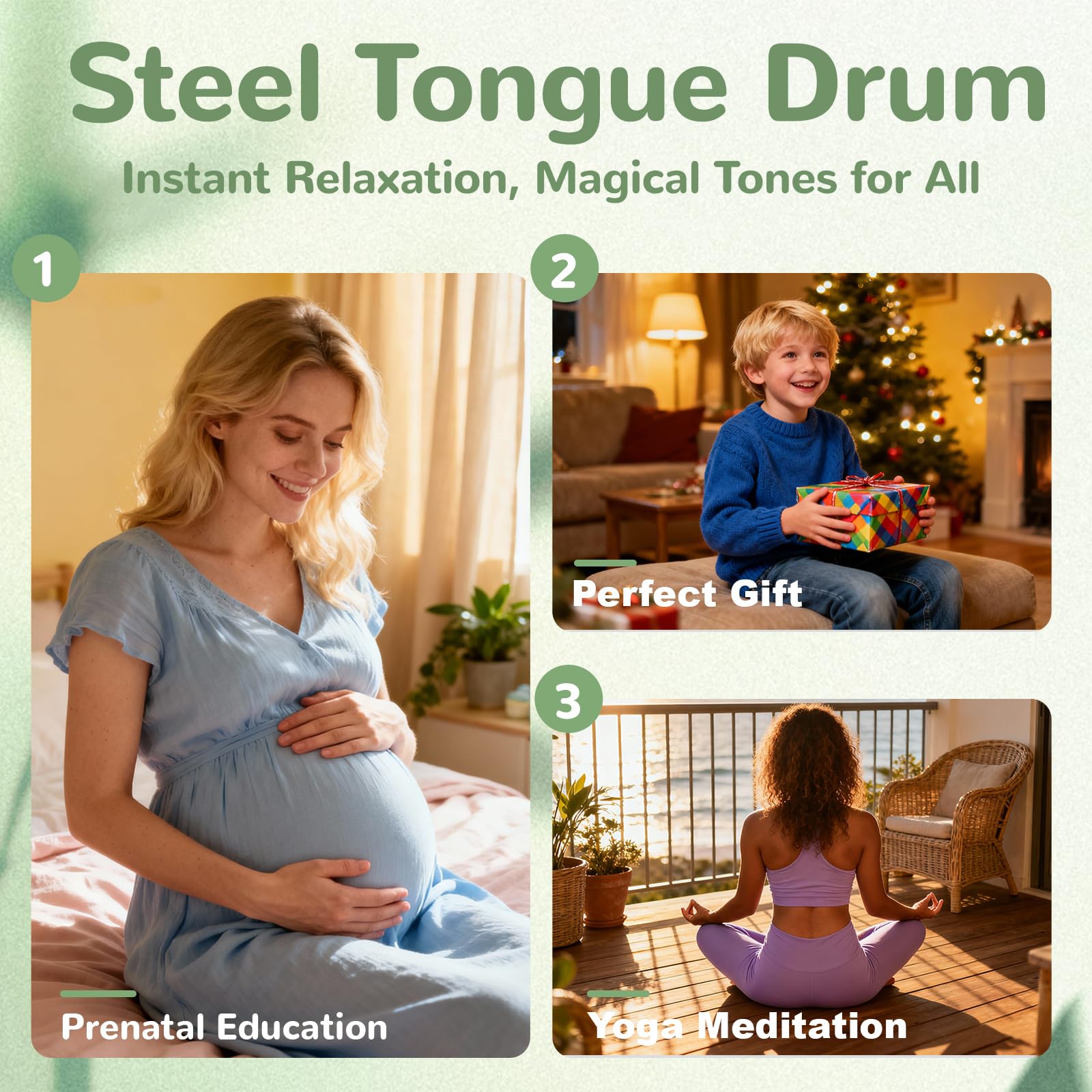 TUOKING Tamburo linguistico in acciaio, 15,2 cm, 11 note, in do, per adulti e principianti, strumento musicale per la guarigione del suono, regalo per meditazione, yoga, amanti della musica (verde)
