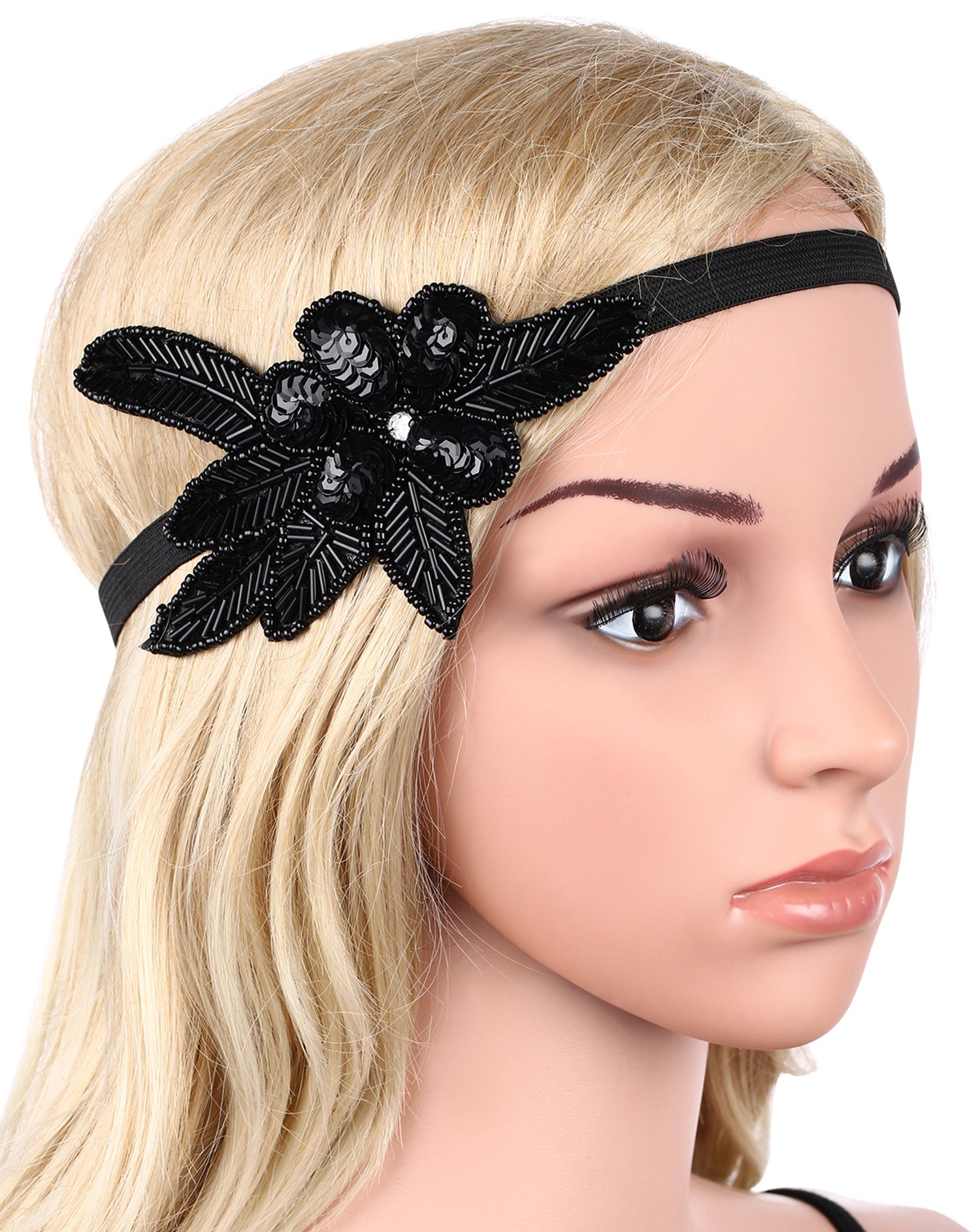 Holibanna Fascia per capelli in rete nera anni '20, fascinator in rete