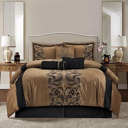 Stratford Park Juego de edredón clásico de 7 piezas, tamaño Queen, color marrón disponible en Yaxa Colombia