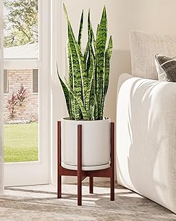 GENTINGBRO Adjustable Plant Stand Indoor, Bamboo Plant Stand Fits 8 9 10 11 12 Inches, Small Corner Planter Holder for Indoor Plants, Single Floor Plant Stands for Living Room Balcony, Reddish Brown