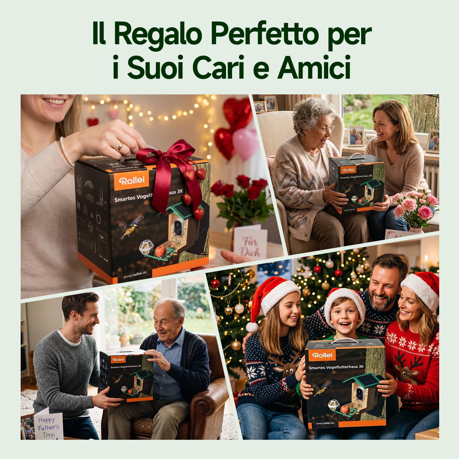 Rollei Mangiatoia per Uccelli Intelligente con Telecamera 3K Smart Bird Feeder da Esterno con Pannello Solare AI Identificazione di 10000 Uccelli Visione Notturna a Colori Notifica Istantanea IP65