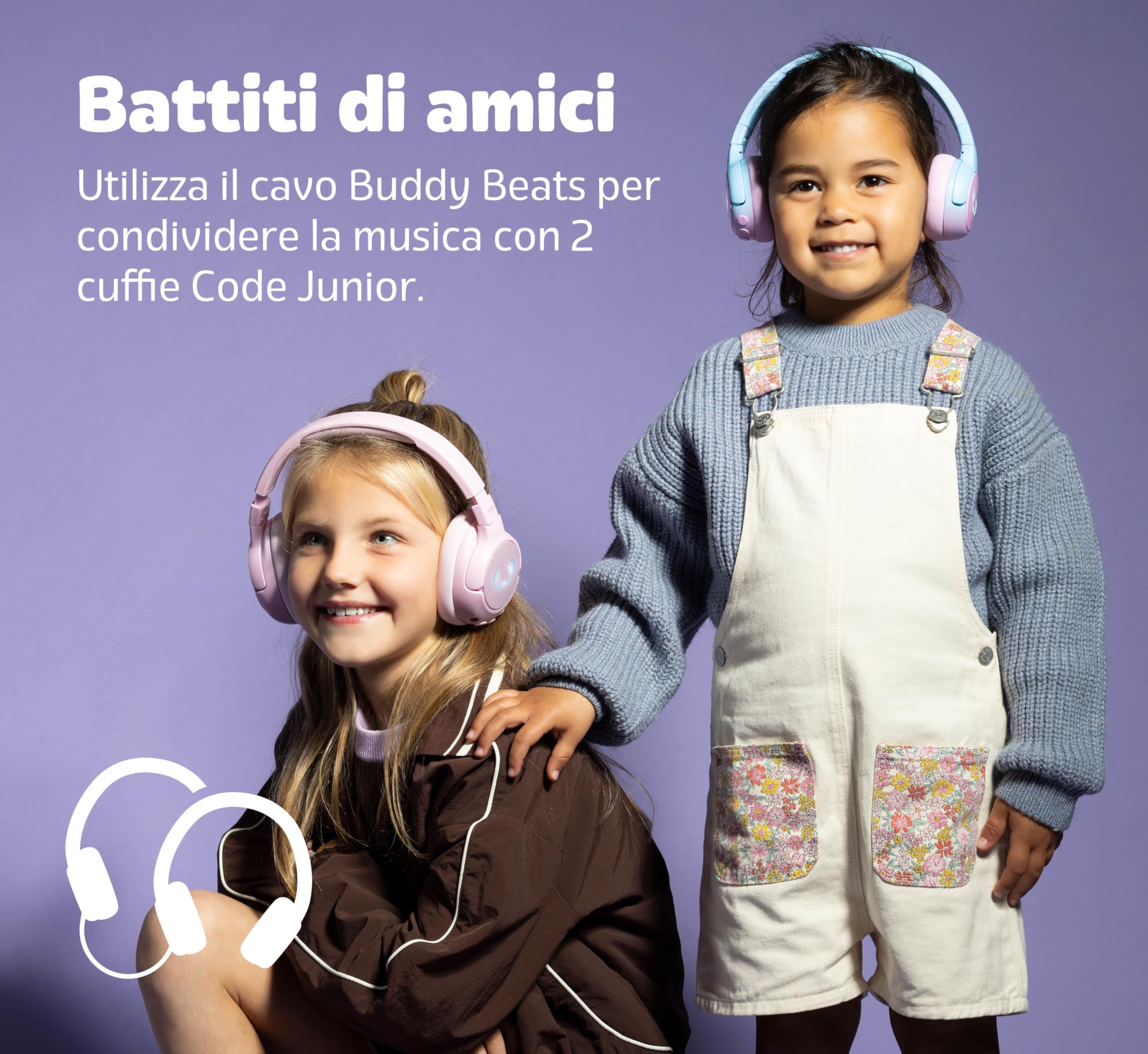 Fresh 'n Rebel Code Junior, Cuffie Bluetooth Senza Fili per Bambini, suono sicuro (<85dB), Adesivo inclusi, Collegare due cuffie, Effetti LED. 48 ore di riproduzione (Wavy Water)