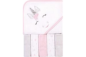 Hudson Baby Unisex Baby Hooded Towel and Five Washcloths, Pink Unicorn