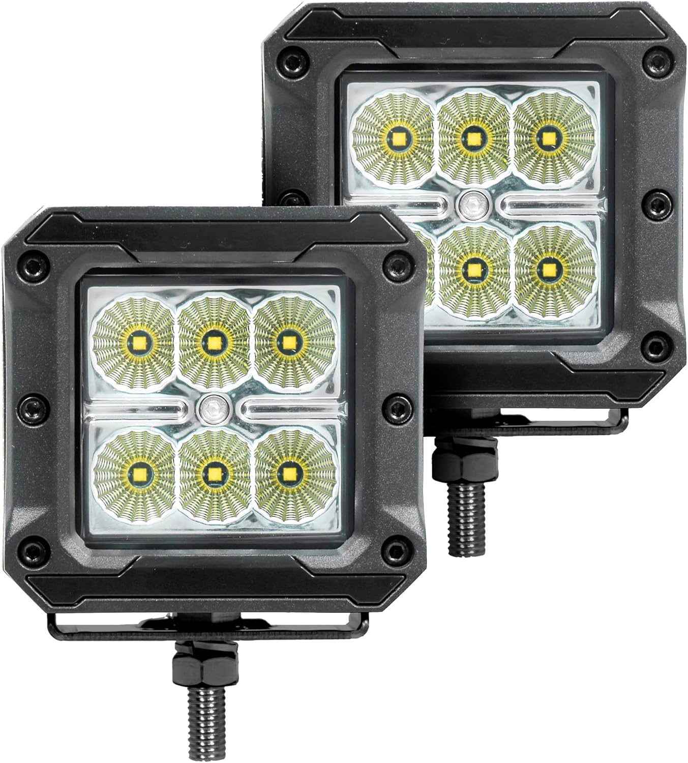 Go Rhino Xplor Lighting: Bright Series 3x3 LED Cube Flood Light Kit (Pair) | Surface Mount (Threaded Stud Mount) Aluminum, Black | 751803023FCS