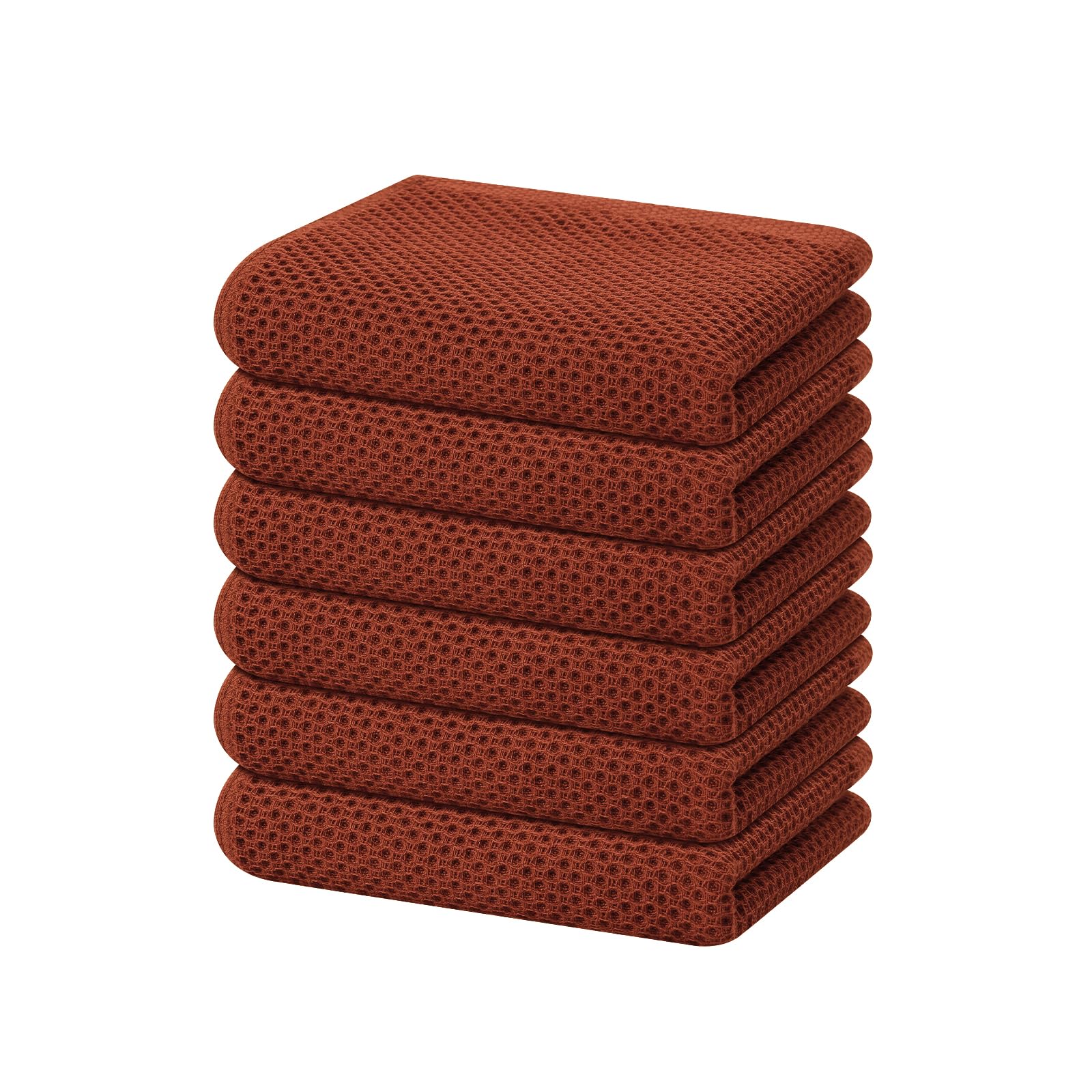 Homaxy Paños de cocina de tejido gofrado 100 % algodón, ultrasuaves, absorbentes, de secado rápido, 33 x 71 cm, juego de 6 unidades, color naranja rojizo (óxido)
