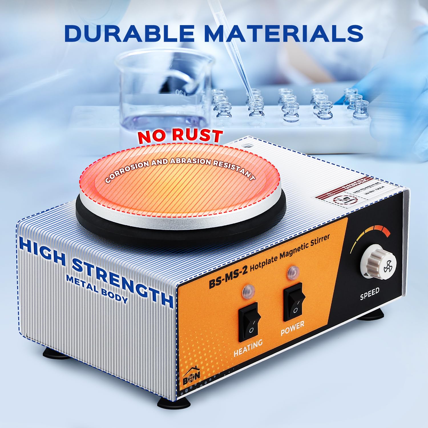 Bonvoisin Agitatore Magnetico con Piastra Riscaldante, Mixer da Laboratorio da 2L 0-2600rpm 100℃ con Asta di Supporto Sensori Flessibile, 120 * 120mm 180W Potenza di Riscaldamento (EU)