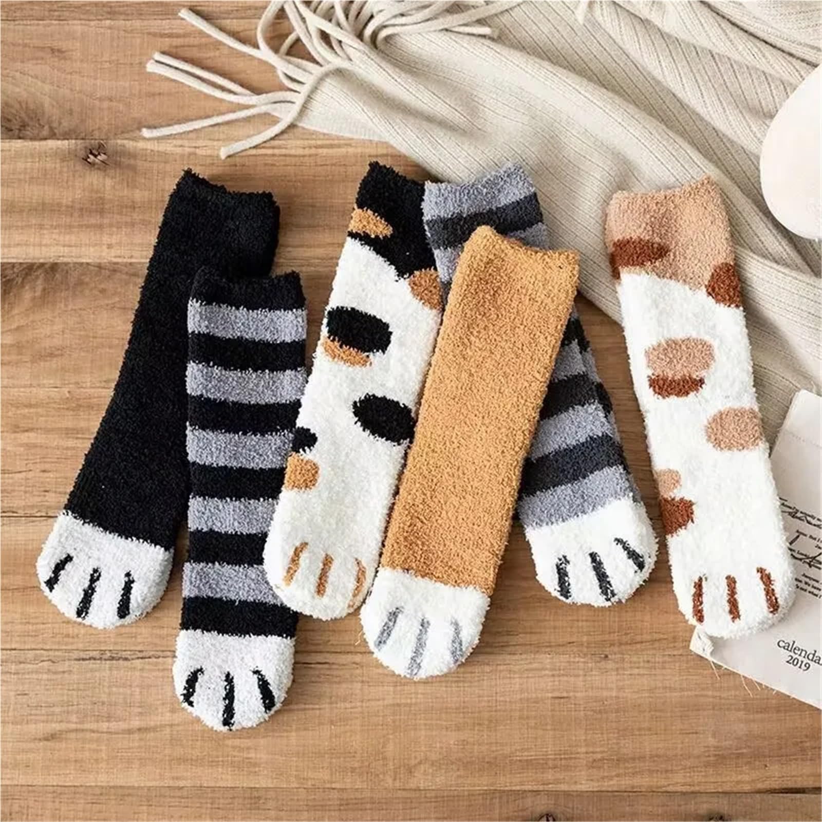 Calzini Donna Corti 2 Pezzi di Calzini Invernali isolanti e Calzini Spessi di Peluche CALZINO Donna(Striped Gray)