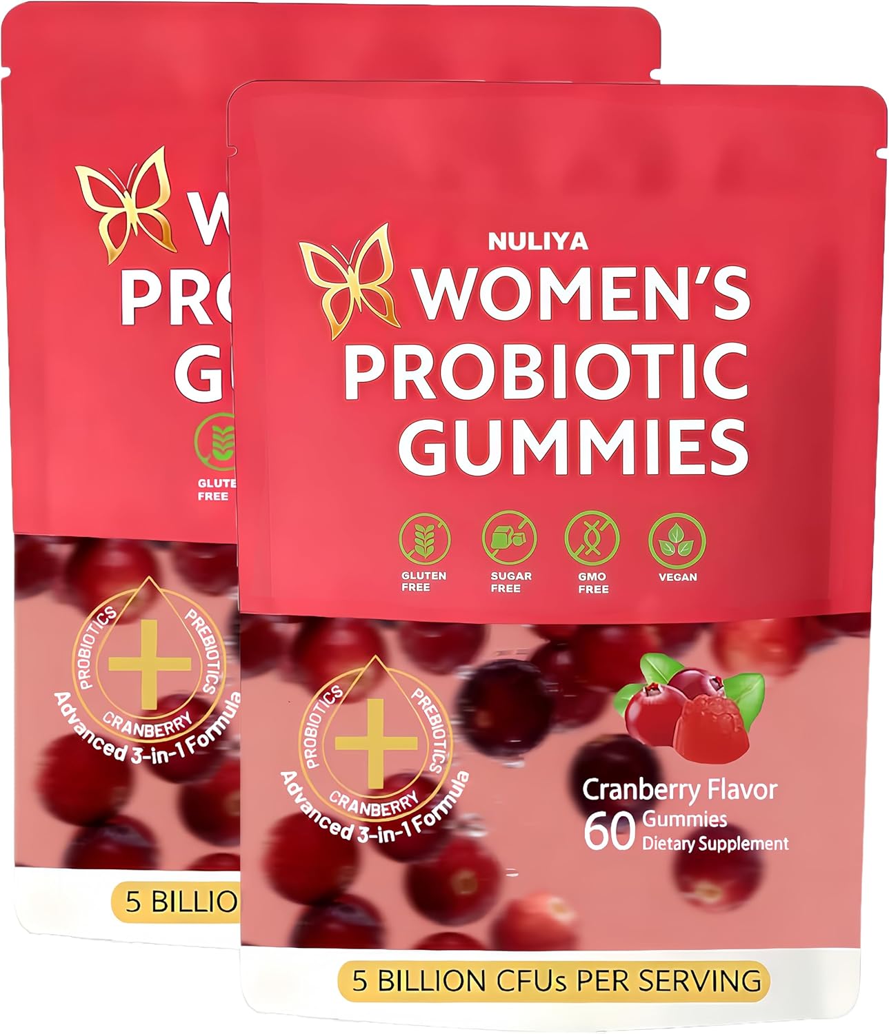 Women’s Probiotic Gummies，Women’s Exclusive pH Balanced probiotics, enriched with 5 Billion CFUs of Active Bacteria, Cranberry Flavor, Providing Care for Intimate Health（120）