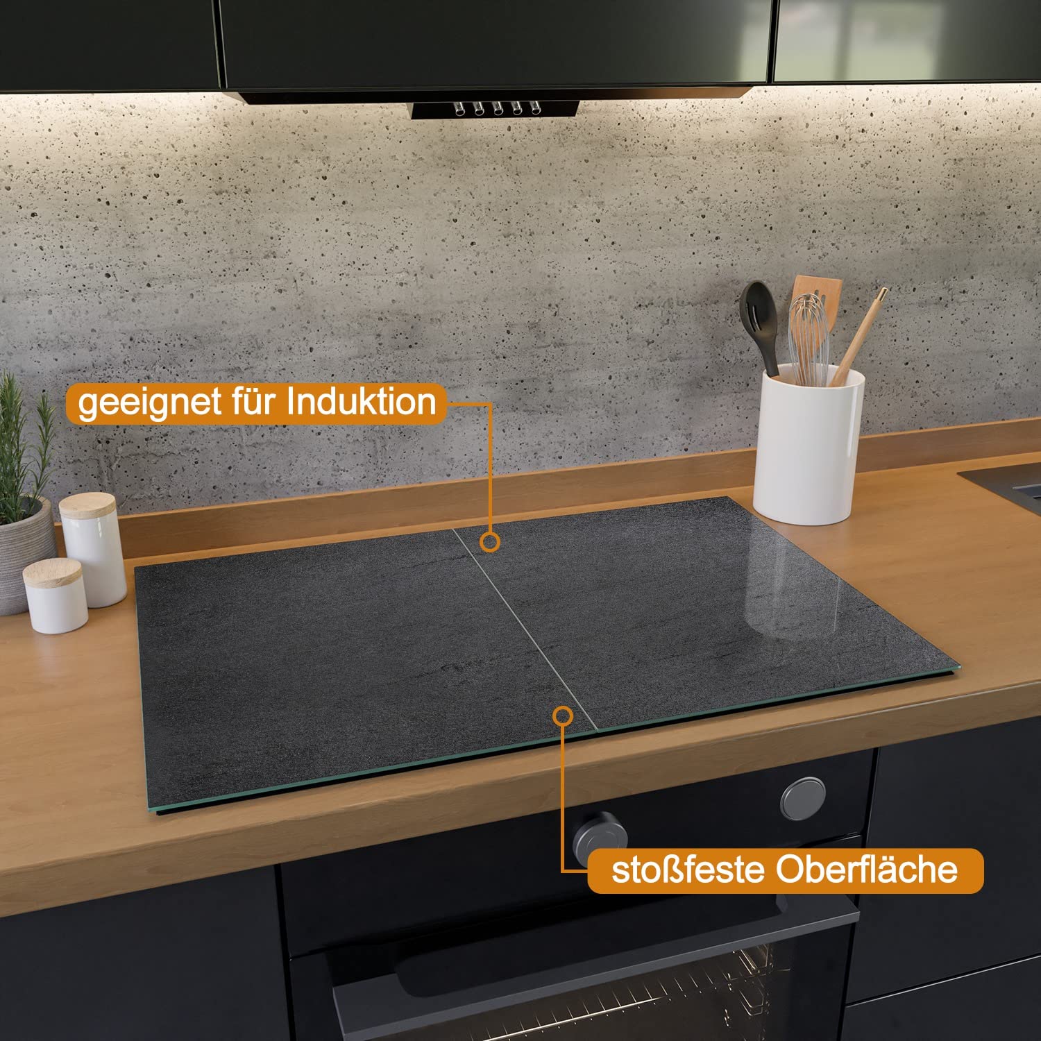 Wallario Herdabdeckplatte aus Glas, 2-teilig, 80x52cm, für Ceran- und Induktionsherde - Motiv: Schwarze Schiefertafel Optik Steintafel