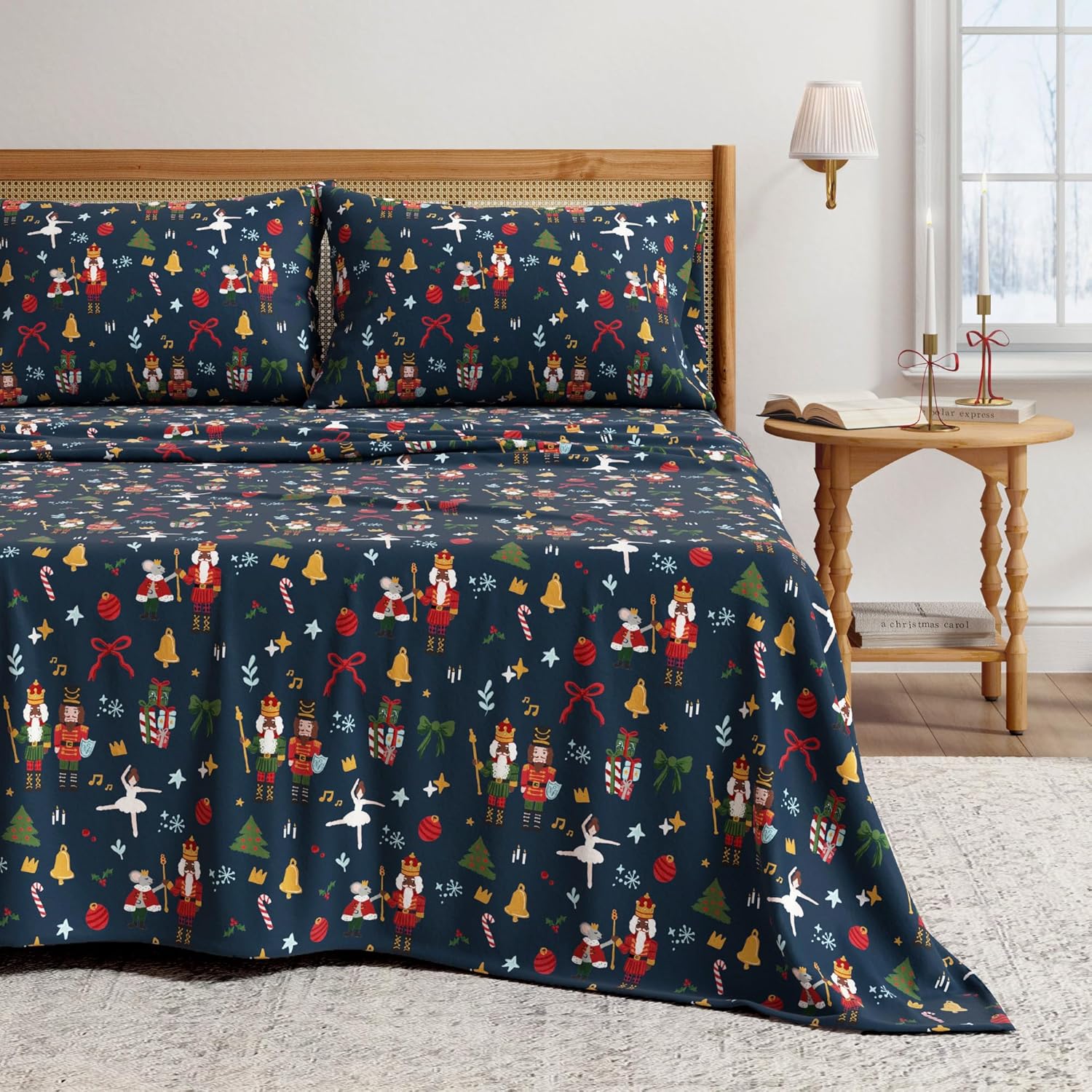 Great Bay Home Flannel Sheet Set Queen Size - 100% Turkish Cotton, Double-Brushed, Lodge-Printed Bed Sheets - Ultra-Soft, Cozy, 4-Piece Bedding Set (Snowy Forest)