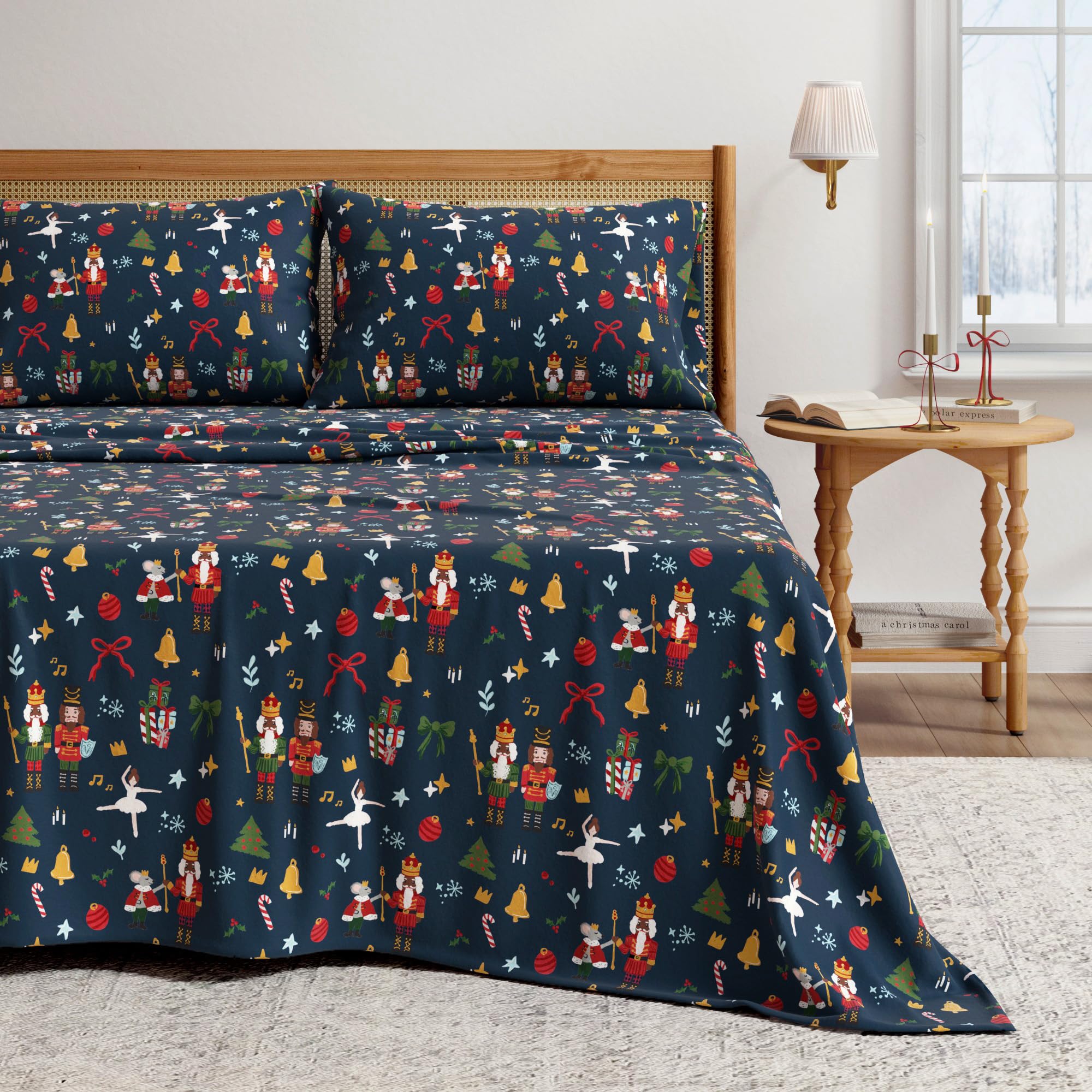 Great Bay Home Christmas Flannel Sheet Set Full Size - 100% Turkish Cotton, Double-Brushed, Winter Bed Sheets - Ultra-Soft, Cozy, 4-Piece Holiday Bedding Set (Nutcracker) โ image 1