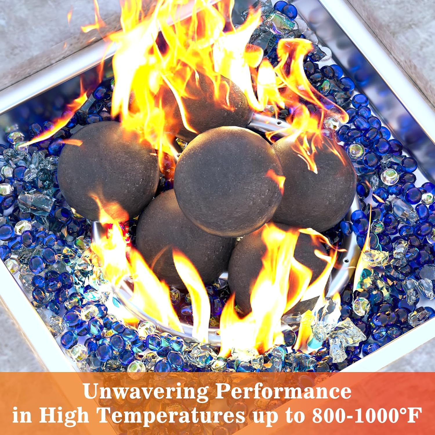 GRISUN Ceramic Fire Balls, 5 Inch Set of 6 Round Fire Stones for Natural or Propane Fireplace, Reusable Fireballs for Indoor & Outdoor Fire Pit/Fireplace/Fire Bowls, Black