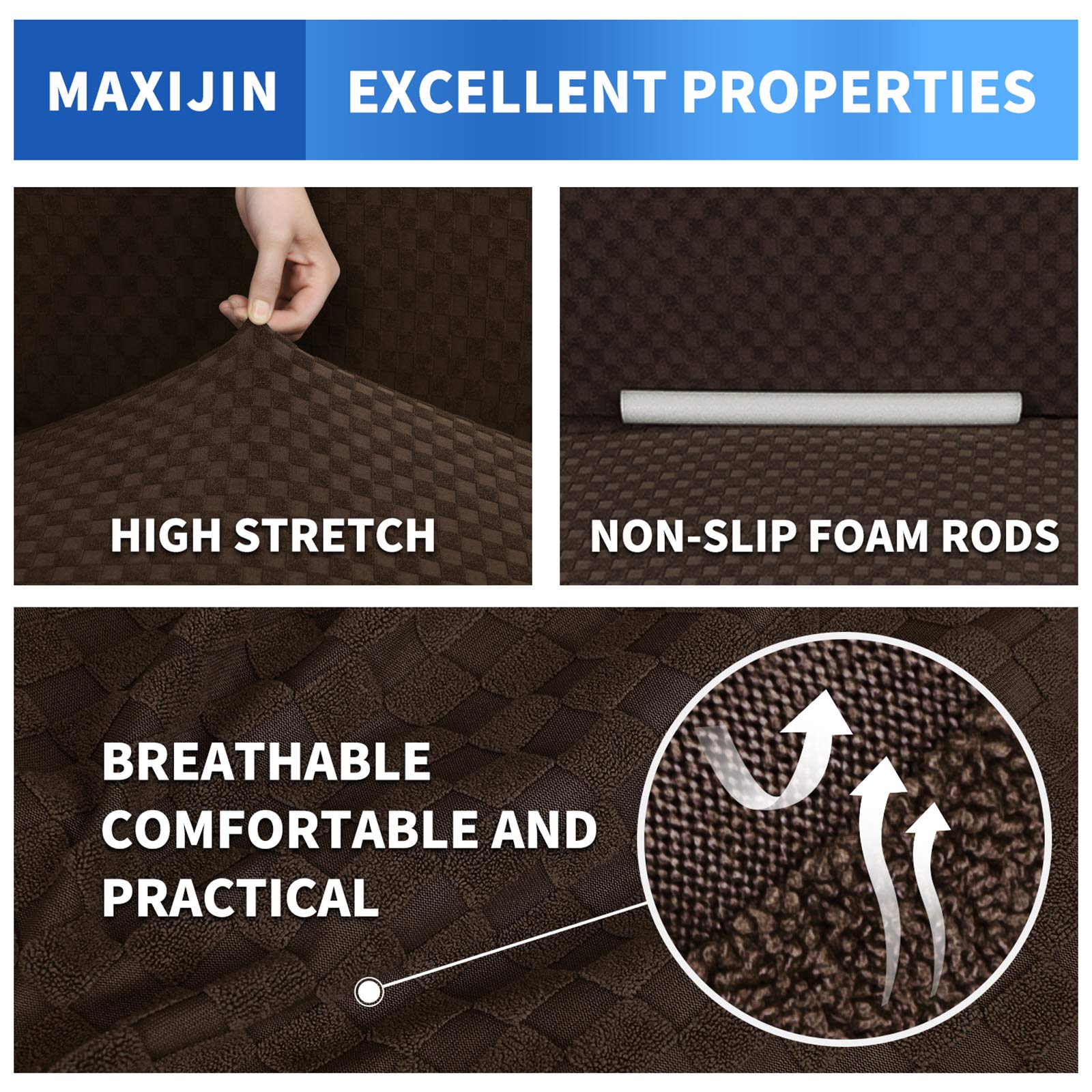 MAXIJIN Fodere per divani più recenti per 3 posti, fodera per divano jacquard elasticizzata per cani Fodere per mobili in 1 pezzo elastiche per animali domestici (3 posto, Jacquard Caffè)