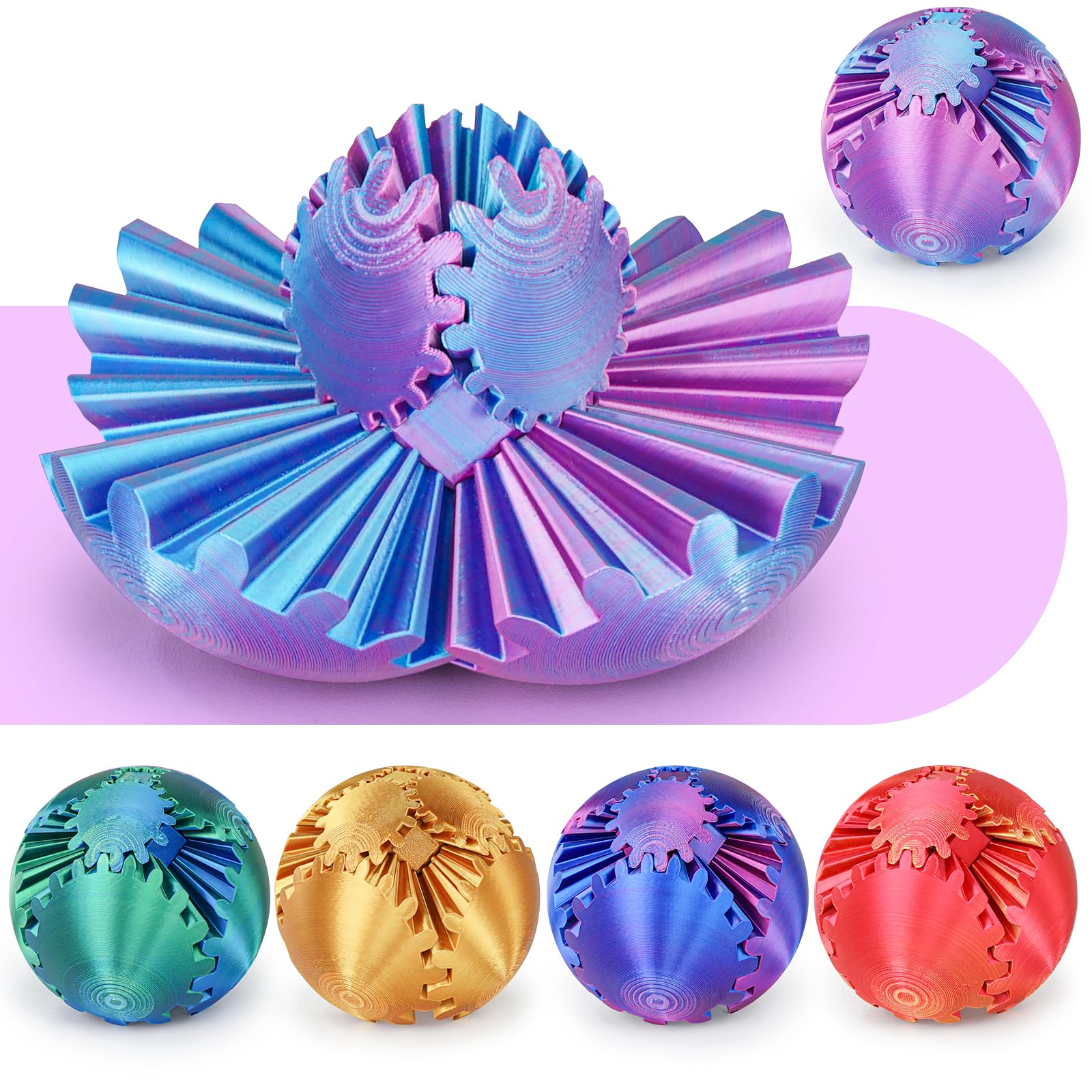 Gear Ball 3D Printed Cube Fidget Toy,Gear Sphere Fidget Toys,Sensory Toys for Stress and Anxiety Relief, Desk Toy Fidget Spinners,Stocking Stuffers for Adults & Kids Gift(3.1 Inch)