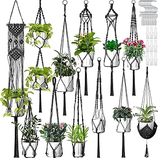 Hoteam 12 Pcs Macrame Plant Hangers Macrame Hanging Planters for Indoor ...