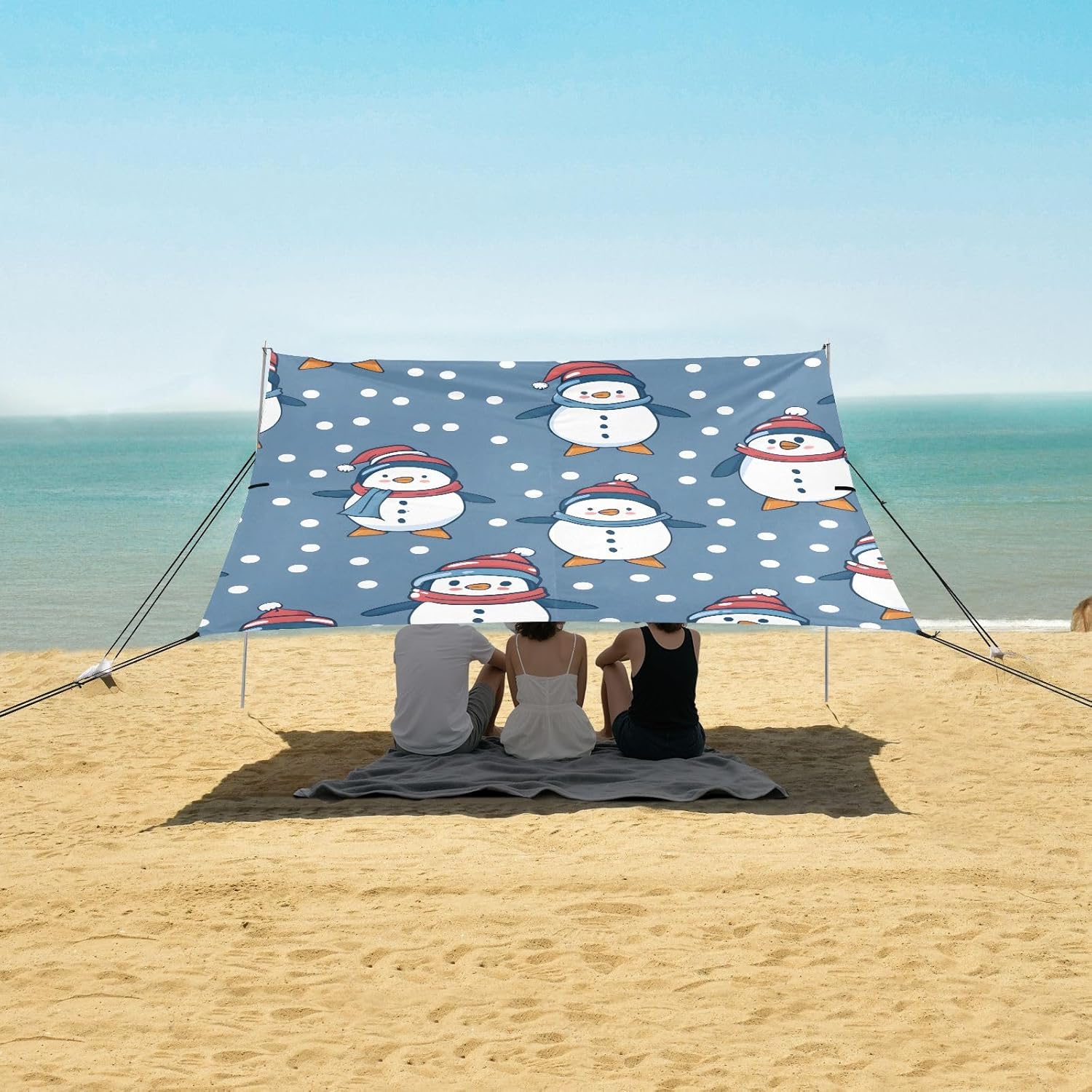Penguin and Nowman Camping Sun Shelter, Beach Tent Portable Beach Sun Shade Outdoor Canopy for Camping Trips Fishing Picnic