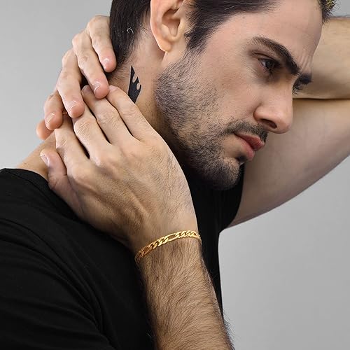 Miniatura 2 de U7 Figaro Bracelet, Stainless Steel Figaro Chain Bracelet, Rope Chain Bracelet Stainless Steel 18K Gold Plated Wrist Chain for Men Women