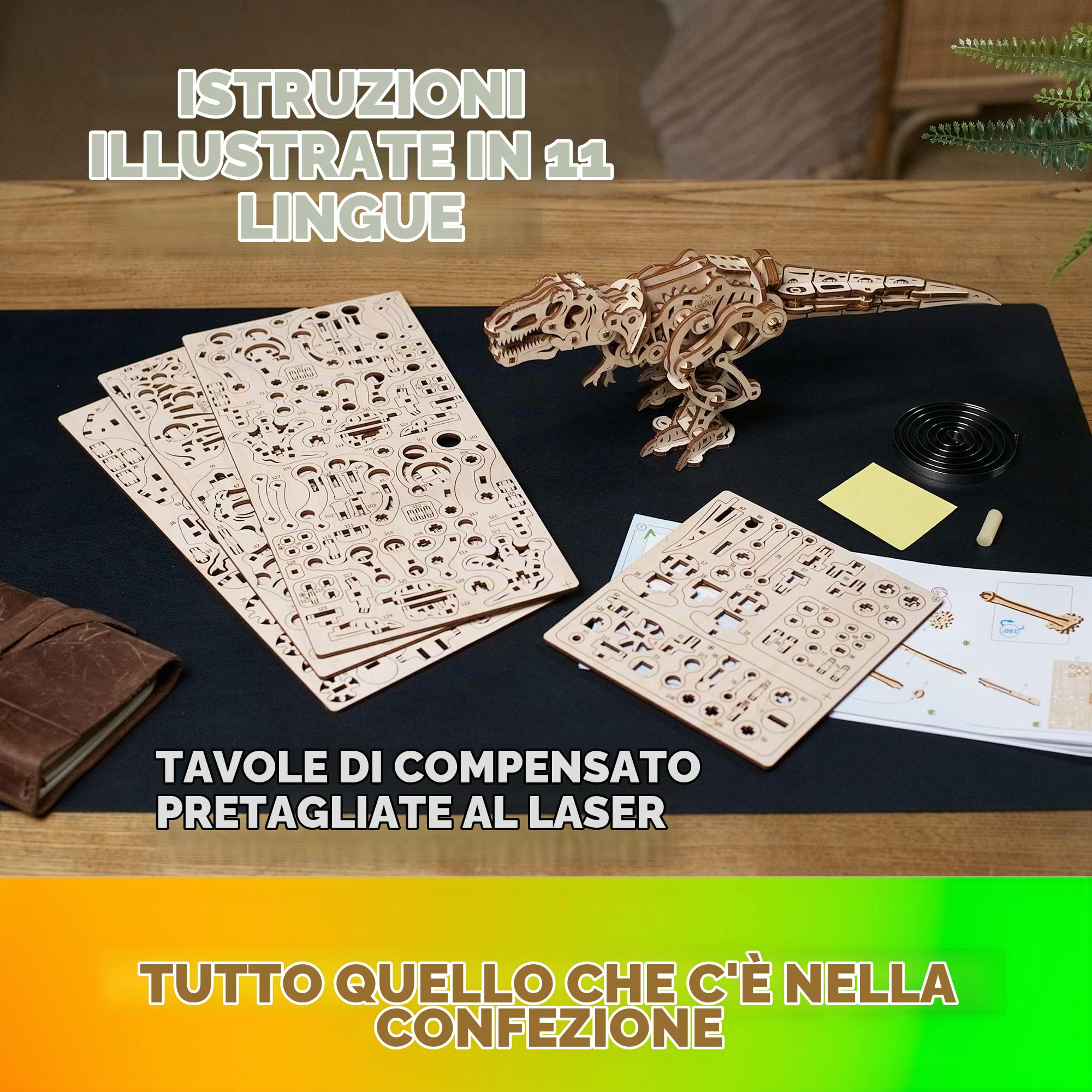 Ugears Tirannosauro Rex - Puzzle 3D in Legno Kit modellismo da costruire - Set di Puzzle 3D Dinosaurio Educativo - T-Rex Modellini In Legno Da Costruire con Movimento Bipede