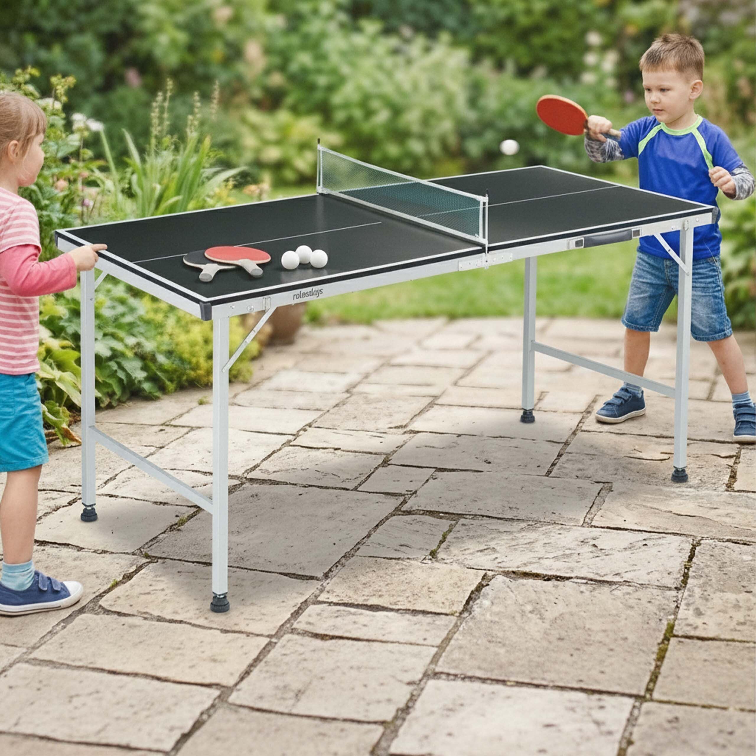 Relaxdays Mesa Ping Pong, Tablero Pimpón Plegable, Tabla Midi, Incluye Red, 2 Palas, 3 Pelotas, 70 x 70 x 150 cm, Negra