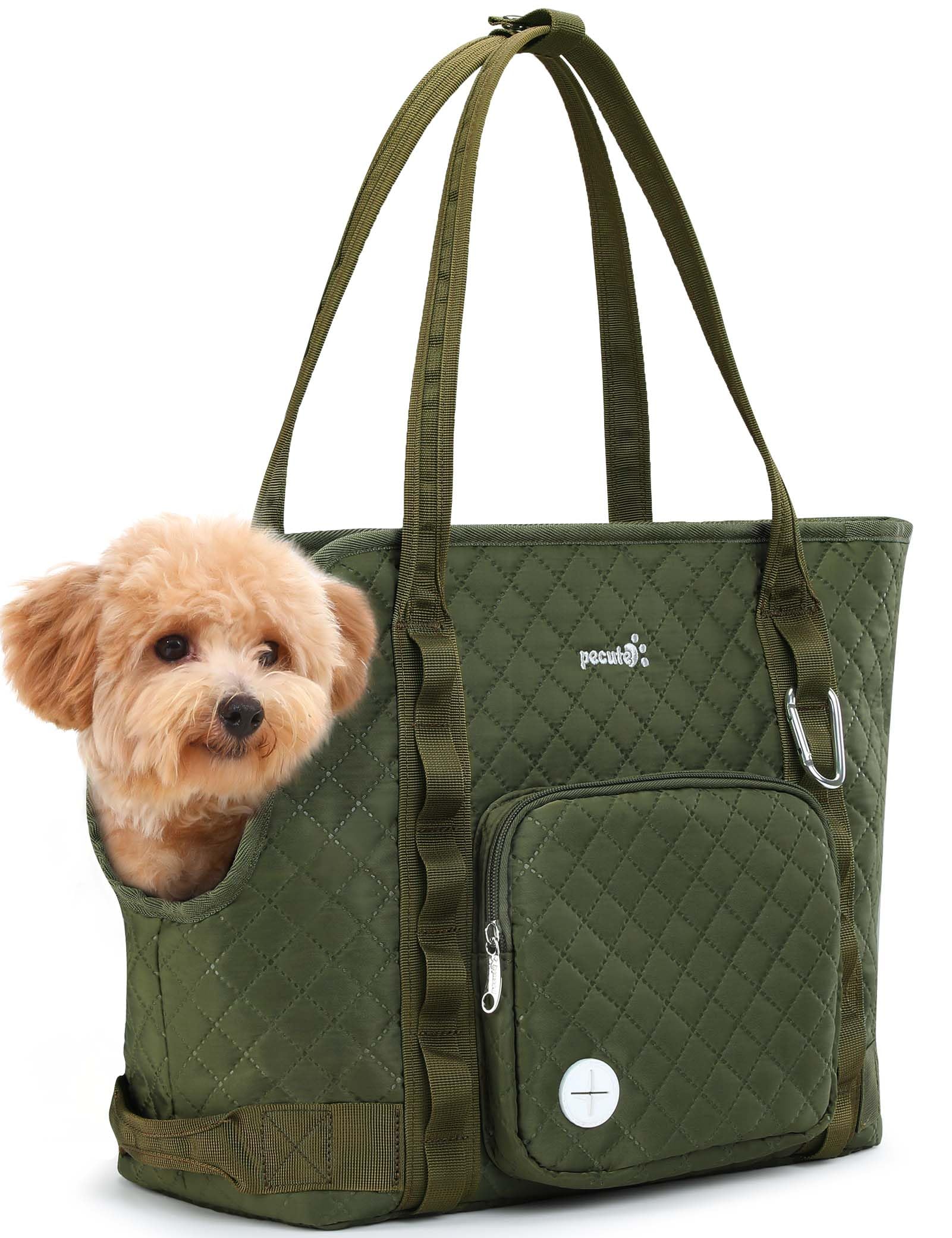 Pecute Trasportino per Cani, Trasportino per Animali Domestici Con Tasche per Cani di Piccola Taglia, Trasportino Leggero per Cani e Cuccioli, Gita, Viaggio, Veterinario, Verde