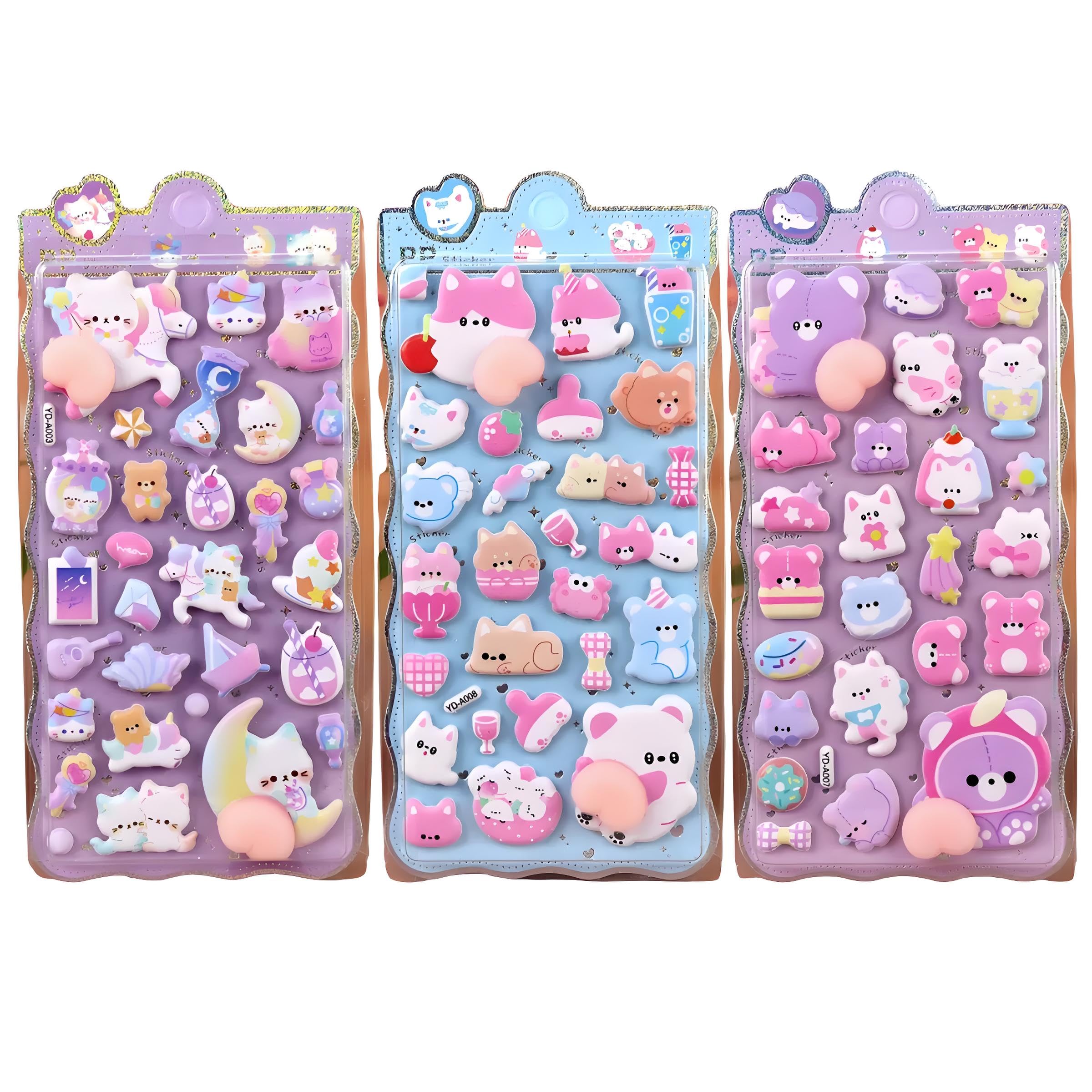 IOLOYU 3D ぷにぷにシール かわいい ぷくぷく おなか おしり 肉球シール 3枚セット マシュマロ感 立体デコステッカー ストレス解消 もちもち ステッカー スクイーズ風 スマホケース ノートPC DIYデコ 日記帳用 手帳貼り (A)