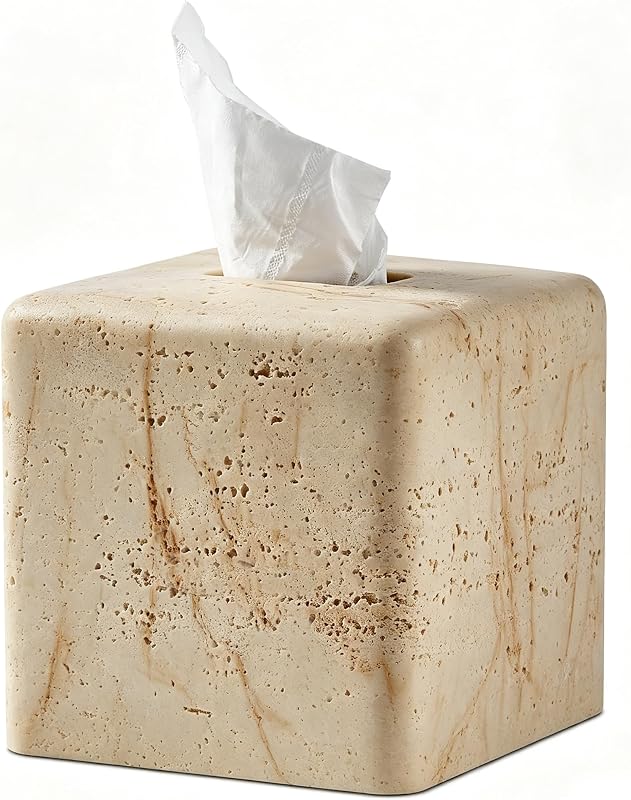 Capa de caixa de tecido travertino natural – suporte de cubo de resina moderno para banheiro, quarto, escritório – caixa de lenços quadrada decorativa para bancada, mesa de cabeceira, penteadeira e