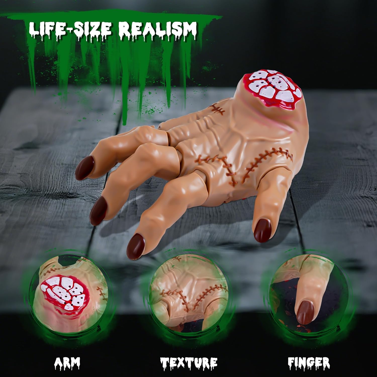 Wednesday Thing Hand Toy – RC Crawling Hand with Lights, Music & Moving Fingers, Life Size Remote Control Halloween Animatronic Decorations