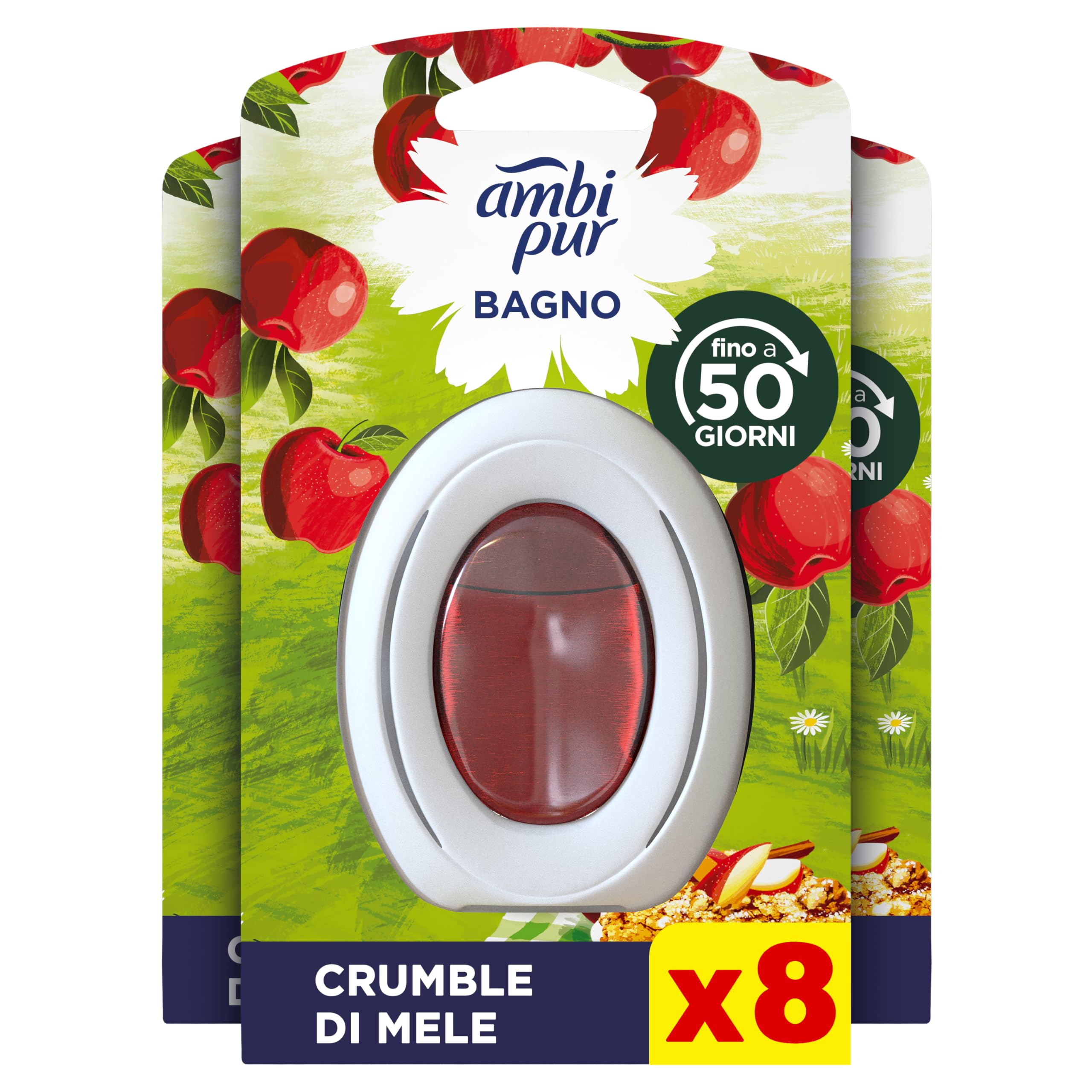 Ambi Pur Profumatore Bagno, Elimina Odori, 8 Pezzi, Mela e Cannella | Diffusore ambiente con tecnologia elimina odori, durata fino a 50 dni