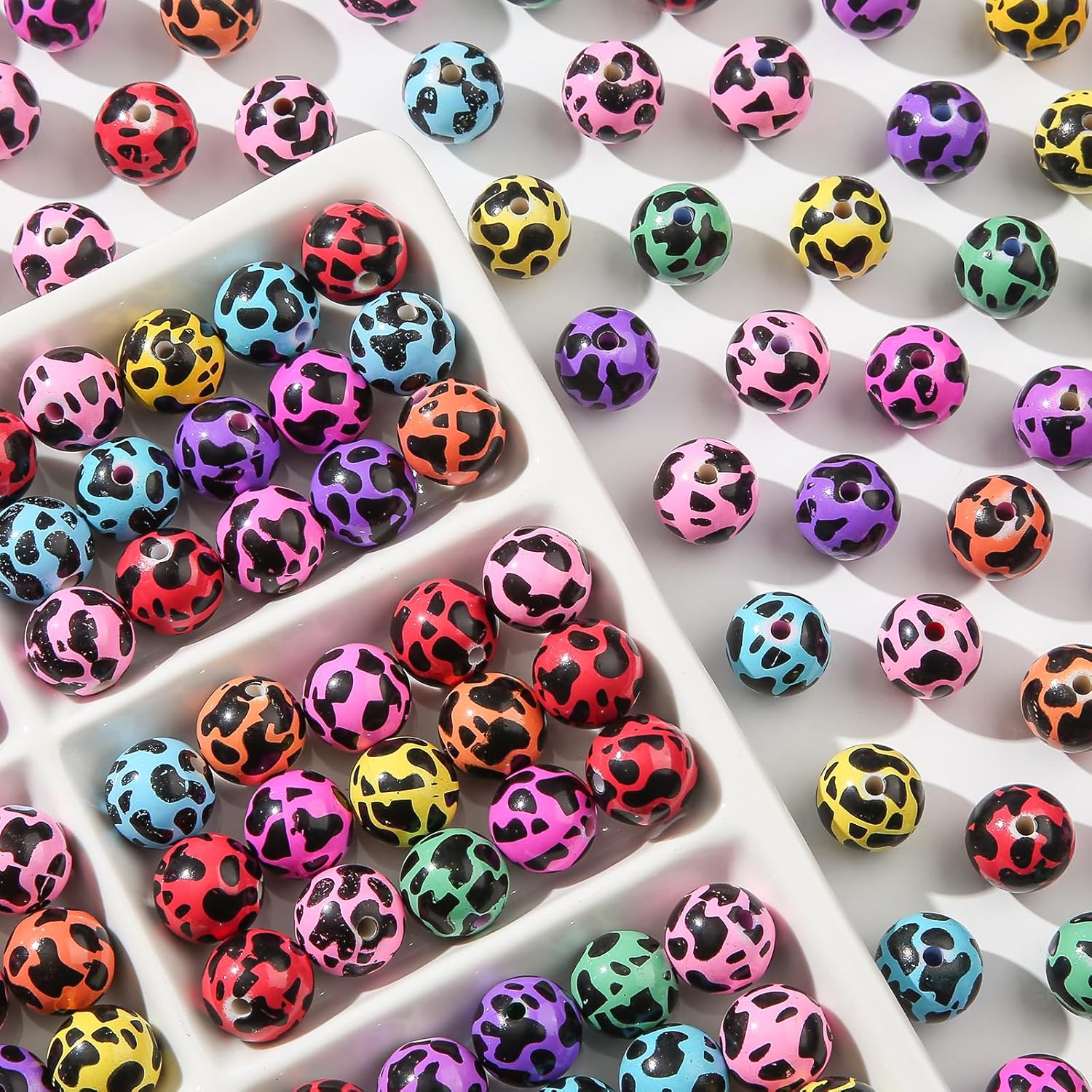 16mm Acrylic Beads 100pcs Color Leopard Print Bead Chunk Bubblegum Beads for Pens for Necklace Jewelry Bracelets DIY Crafts Making (Color&Black) - Image 3