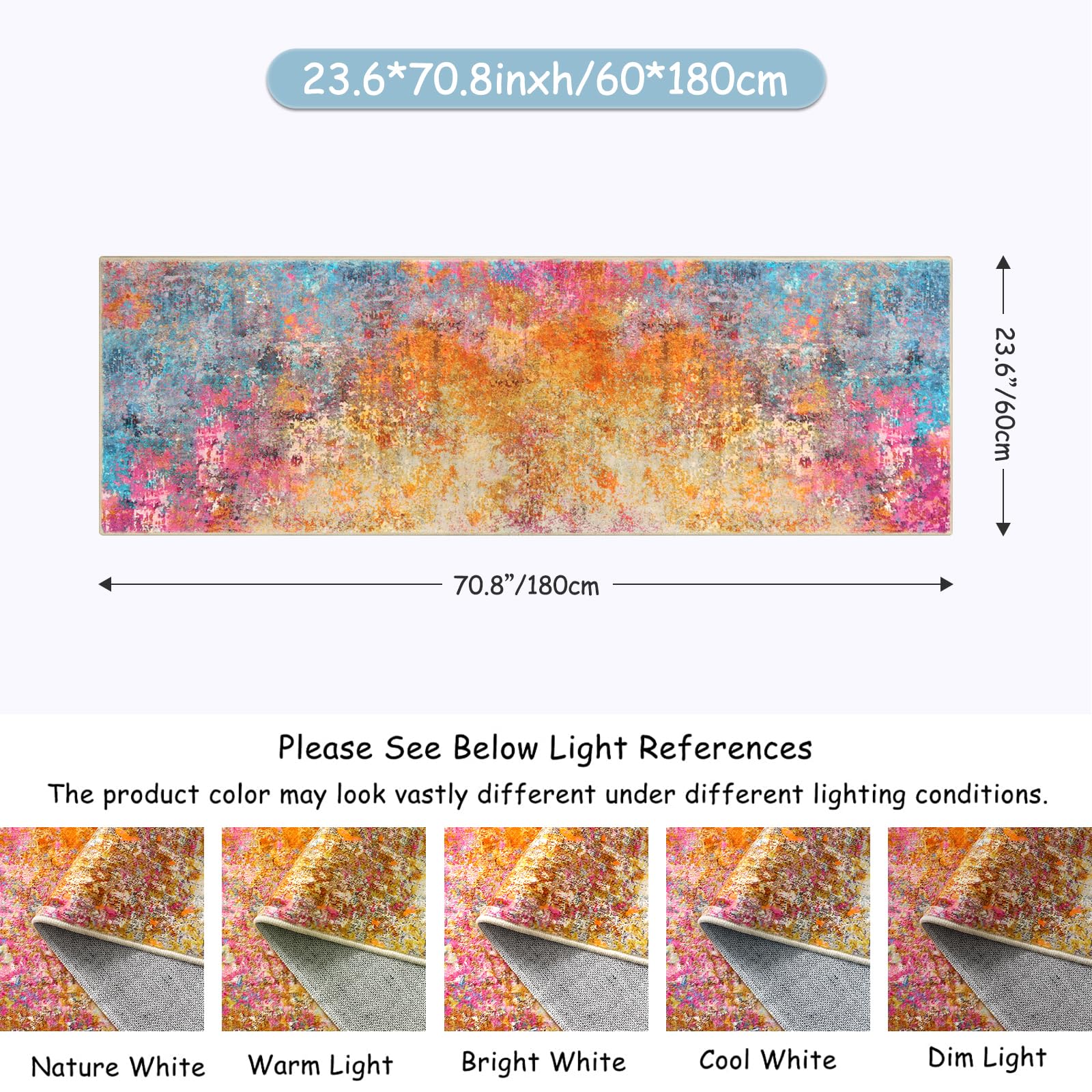 Lahome Moderner Läufer 60x200 Cm - Rutschfester Flurteppich Mit Ombre-Druck - Maschinenwaschbar