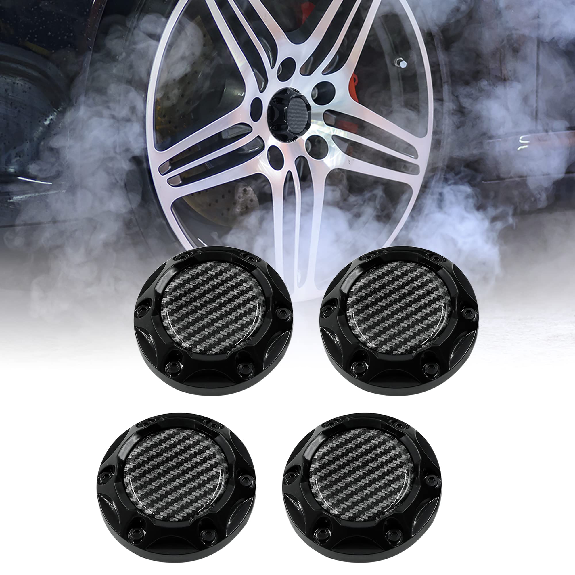 4x 68mm BMW Blue & White Carbon Fiber Wheel Center Caps | 6 Side Auto