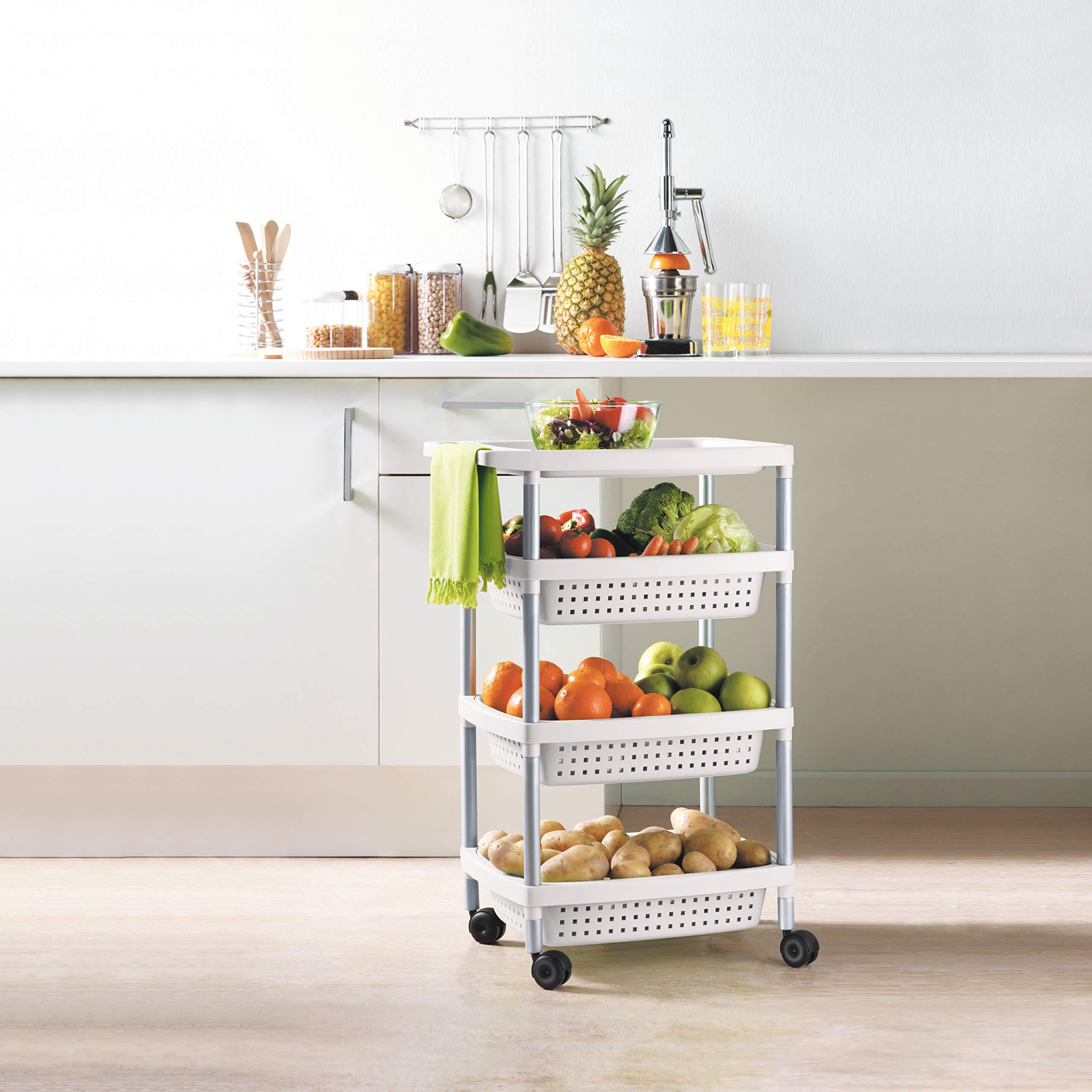 TATAY Carrello portaverdure a Senza BPA Realizzato in materiale plastico | Carrello portaverdure a | Misure 33x43x10,3 cm | Finitura Opaca Moderna | Carrello portaverdure a 4 livelli | Bianco opaco