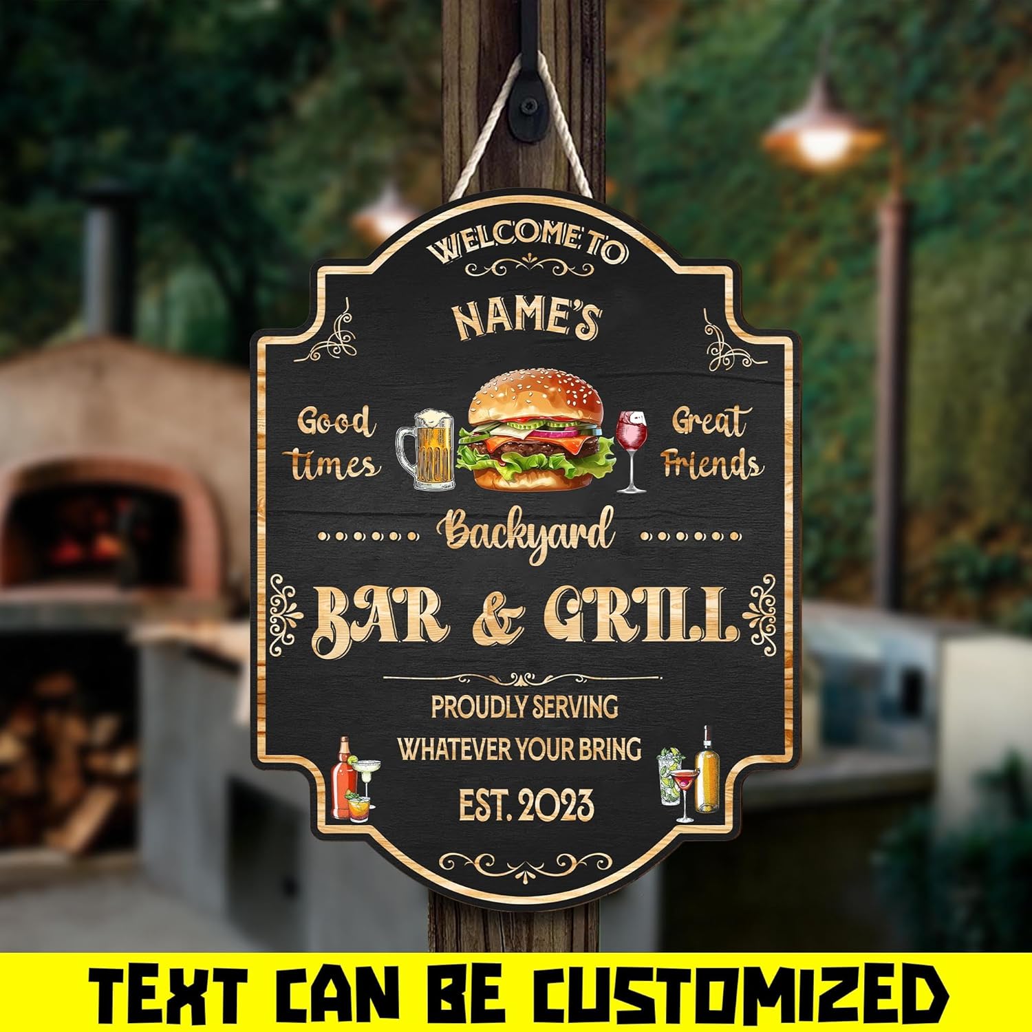Artsy Woodsy Custom Backyard Bar & Grill Sign - Wall Art Plaque Decor, Personalized Home Pub Accessories, Outdoor Kitchen, Pool, Patio, Garden Yard Porch Deck (22)